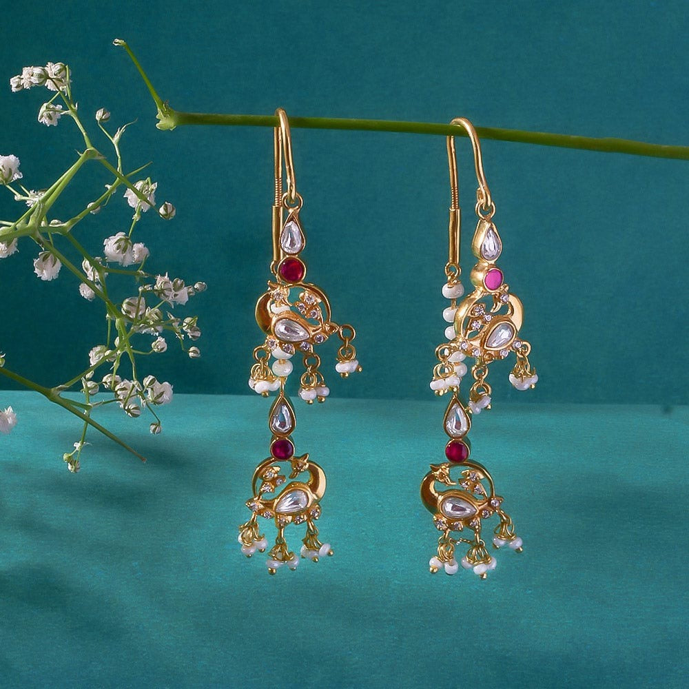 92.5 Sterling Silver Double swan Sui Dhaga Earrings