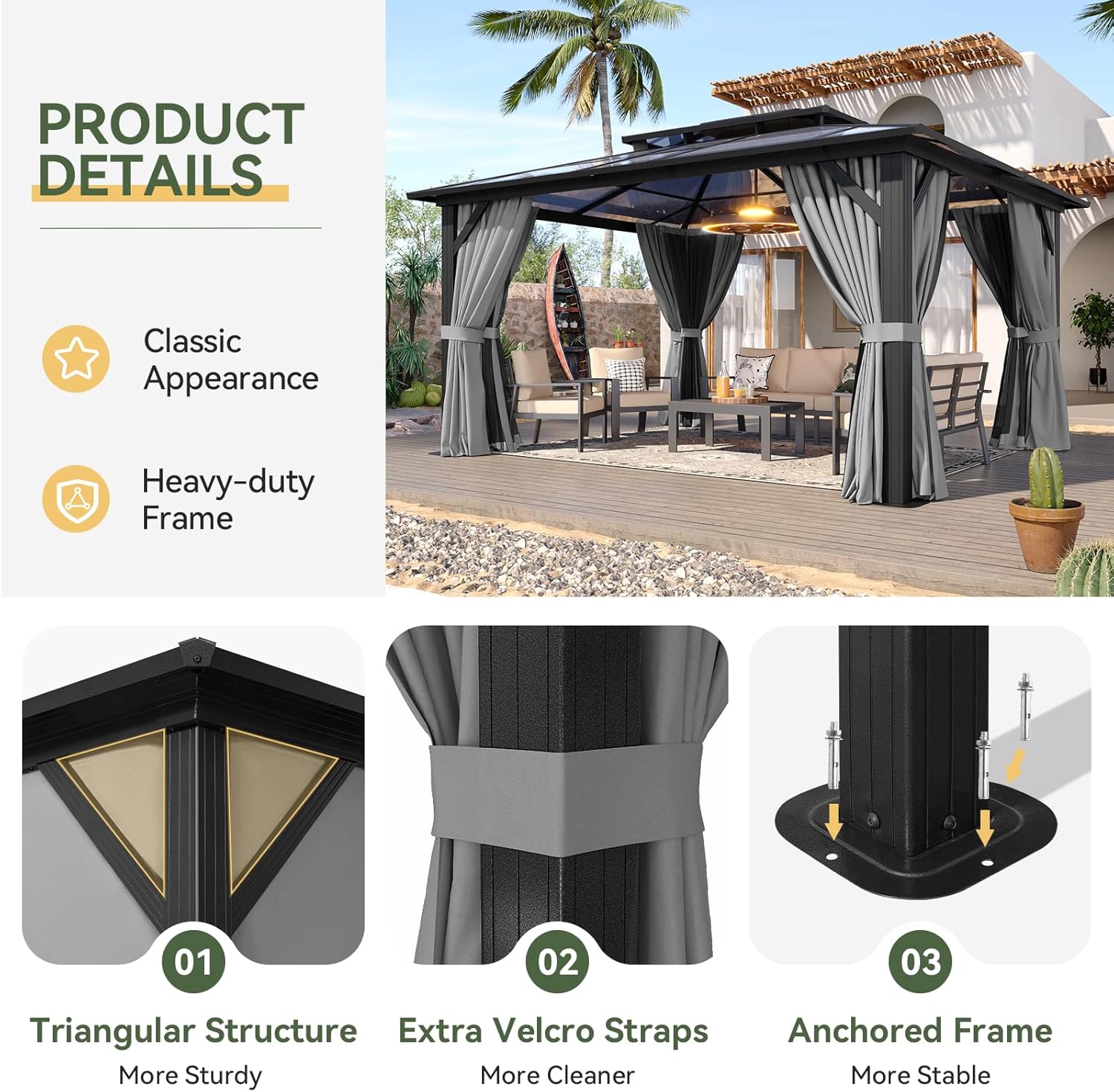 12’X10′ Hardtop Gazebo with Curtains and Netting