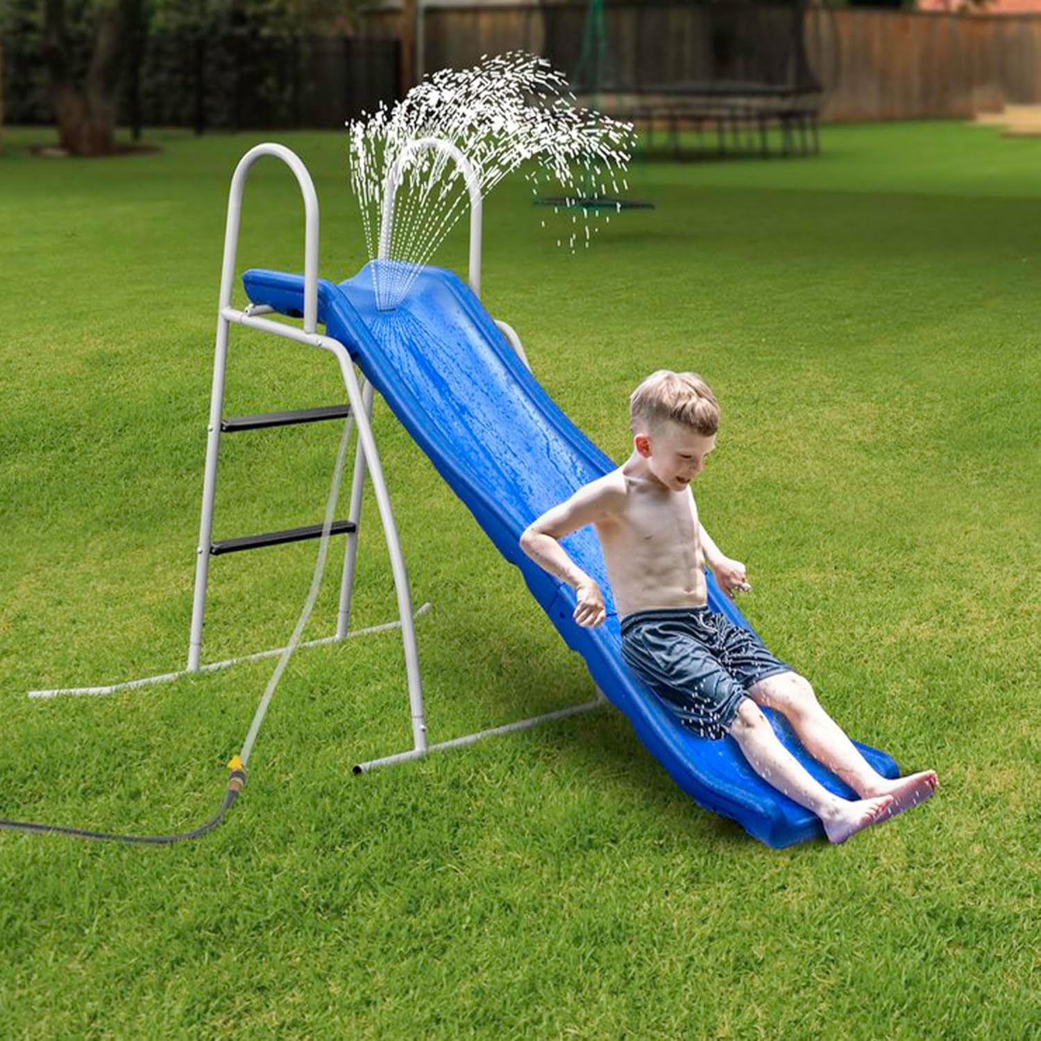 Recreation 6 Foot Water Wave Slide with Built In Adjustable Sprinkler. Freestanding with Ground Pad and Hose Extension for Lawn Fun. Ages 3 to 8