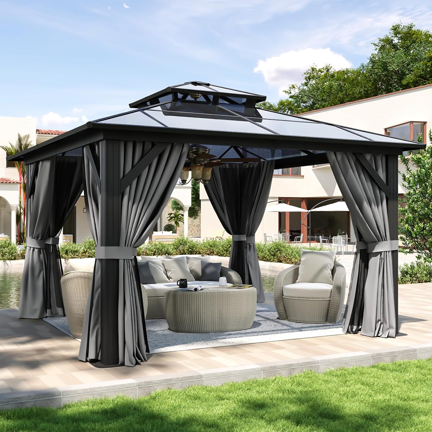 12’X10′ Hardtop Gazebo with Curtains and Netting