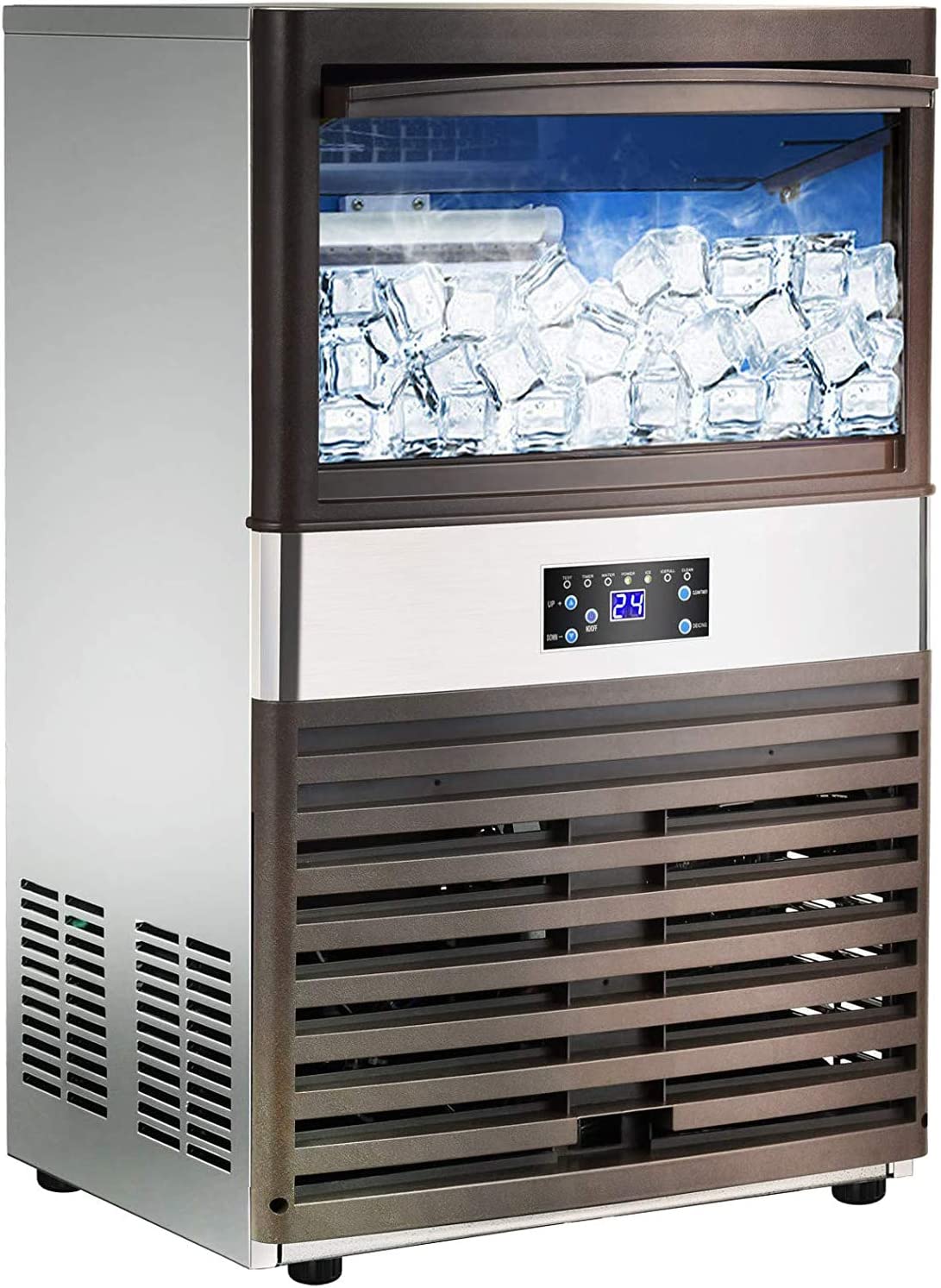 YUTGMasst Commercial Ice – 110LBS/24H Stainless Steel Free-Standing Ice Machine Maker Air Cooling Ice