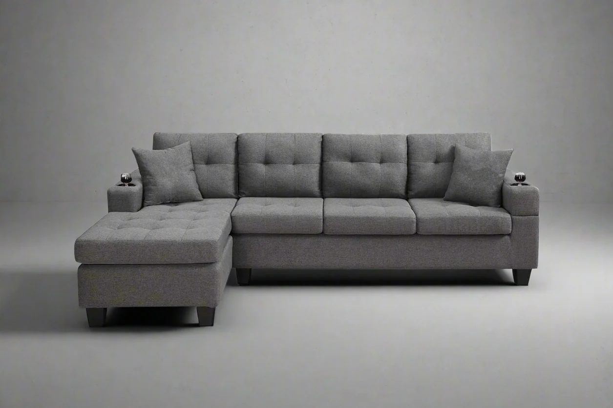 Reversible 4-Seater L-Shape Sectional Sofa with Chaise & Ottoman | Modern Upholstered Living Room Set