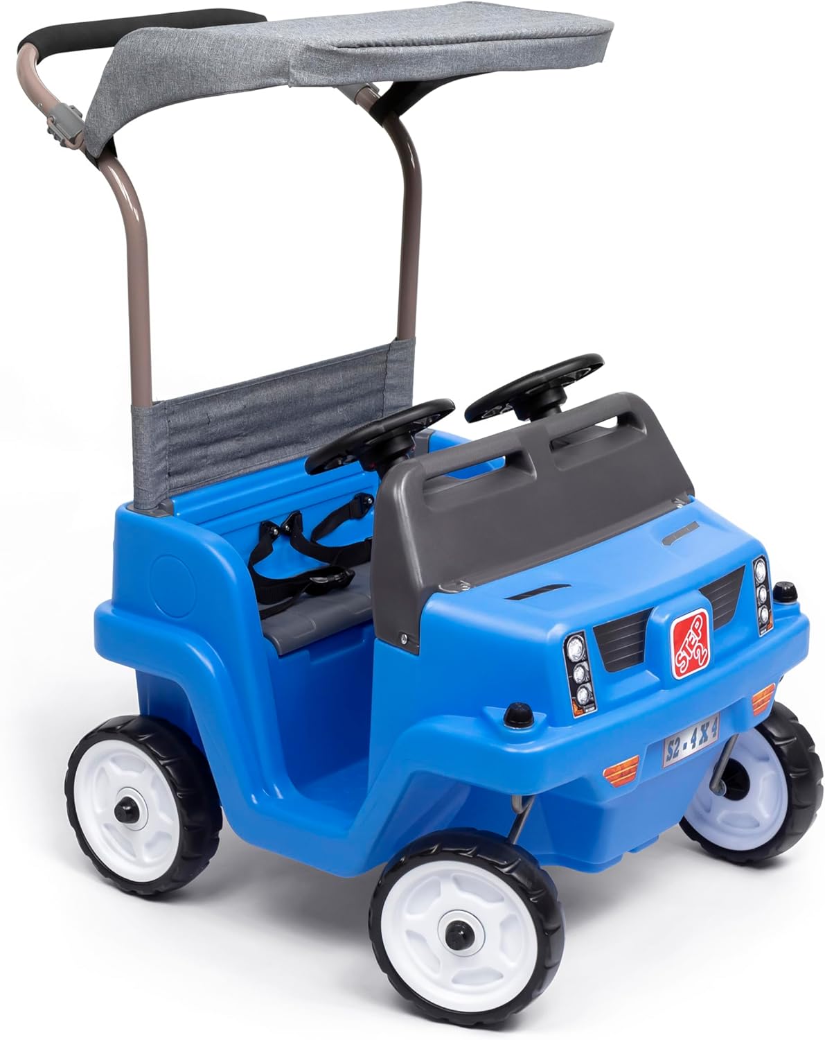 Step2 Side-by-Side Push Around SUV, Kids Push Car, 2 Seats, Stroller Substitute, Includes Seat Belts & Horns, Made of Durable Plastic, Max Weight 100 lbs., For Toddlers 1.5-5 Years Old, Blue