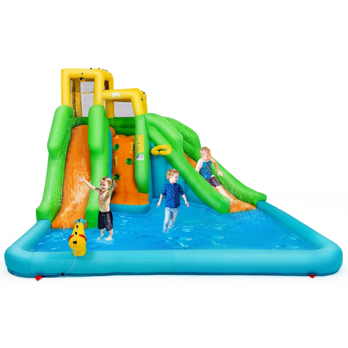 2026 Inflatable Water Park Bounce House w/Climbing Wall Two Slides and Splash Pool