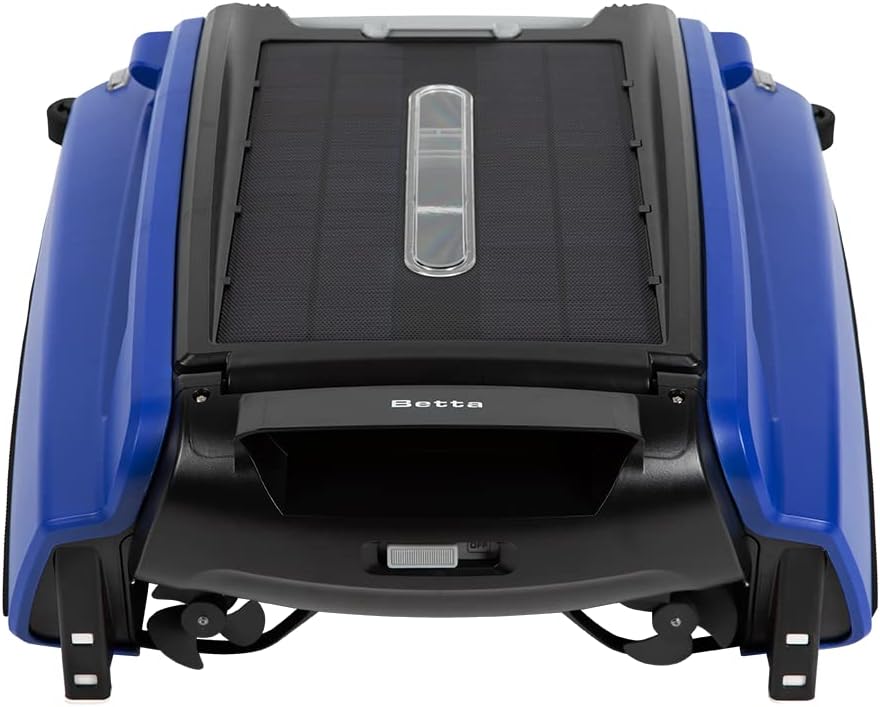 Solar Powered Automatic Robotic Pool Surface Skimmer Cleaner with 30-Hour Continuous Cleaning Battery Power and Re-Engineered Twin Salt Chlorine Tolerant Motors (Blue)