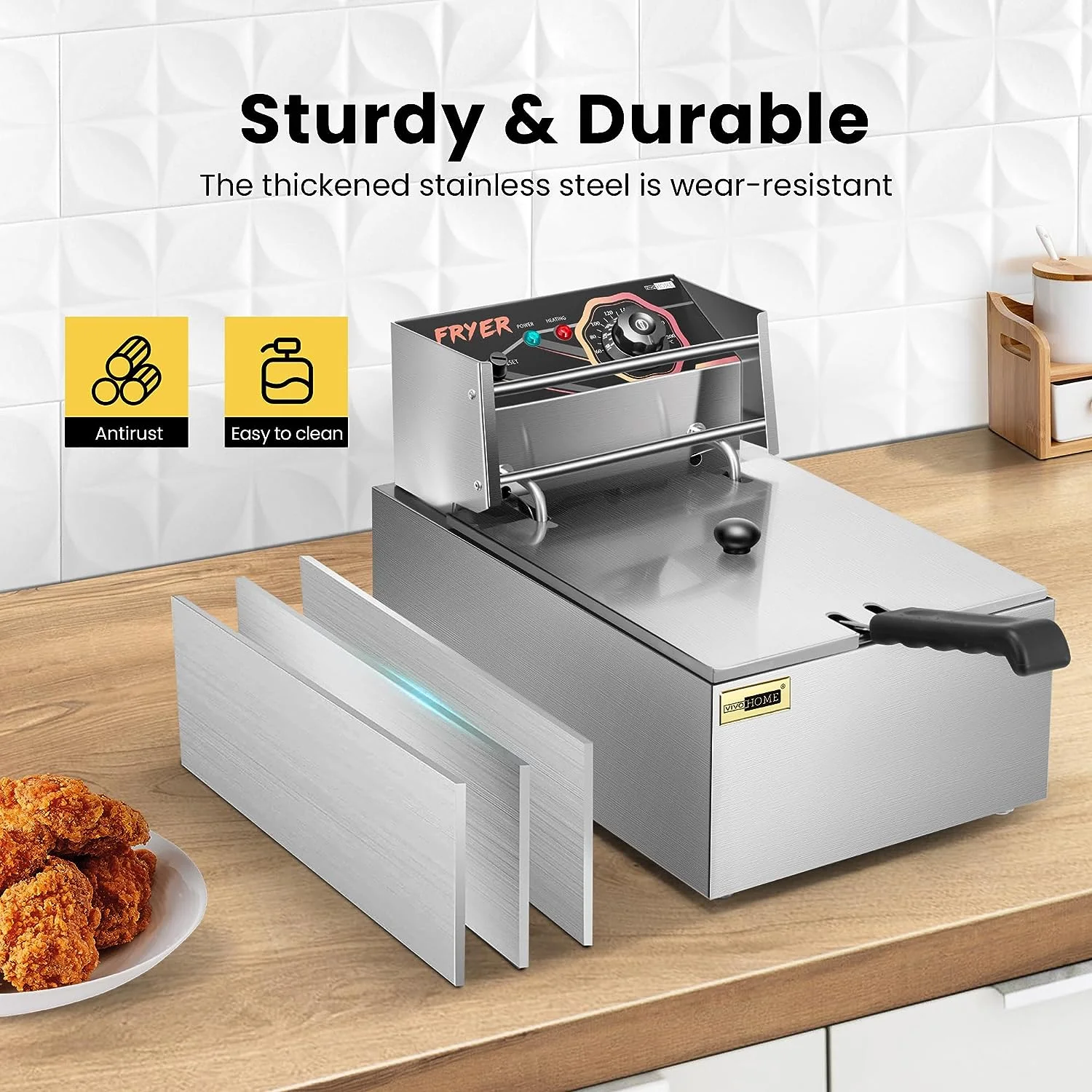 2026 VIVOHOME 2500W 10.6 QT Electric Deep Fryer with 6.3 QT Removable Basket, Temperature Adjustable 140-392℉