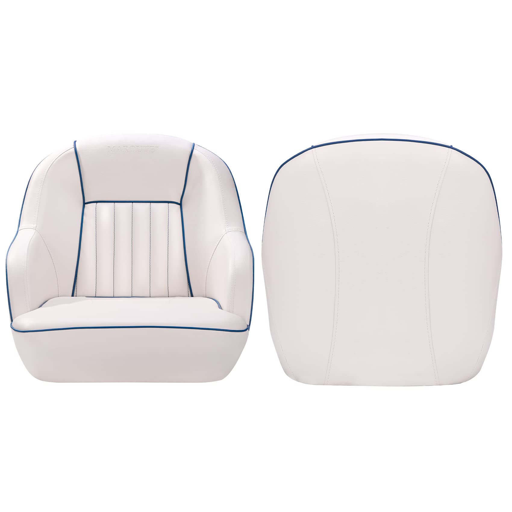 Pontoon Boat Seat, Captains Bucket Boat Seat, Back Folding Boat, Boat Cabin Seating – White & Blue
