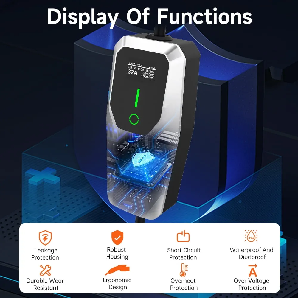 2026 32 Amp Level 1&2 Portable EV Charger ,26FT Cable NEMA 14-50 Plug for Electric Car Home Charging Station 7.68KW