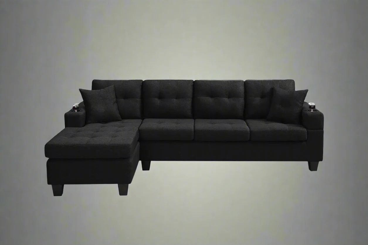 Reversible 4-Seater L-Shape Sectional Sofa with Chaise & Ottoman | Modern Upholstered Living Room Set