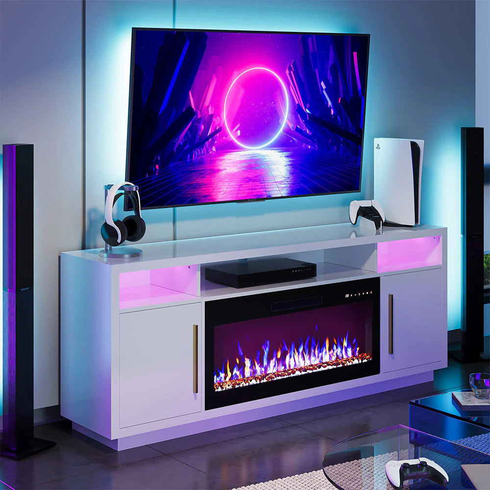 70′′ Fireplace TV Stand for TVs Up to 75′′, Storage Cabinet, Media Console Table for Living Room