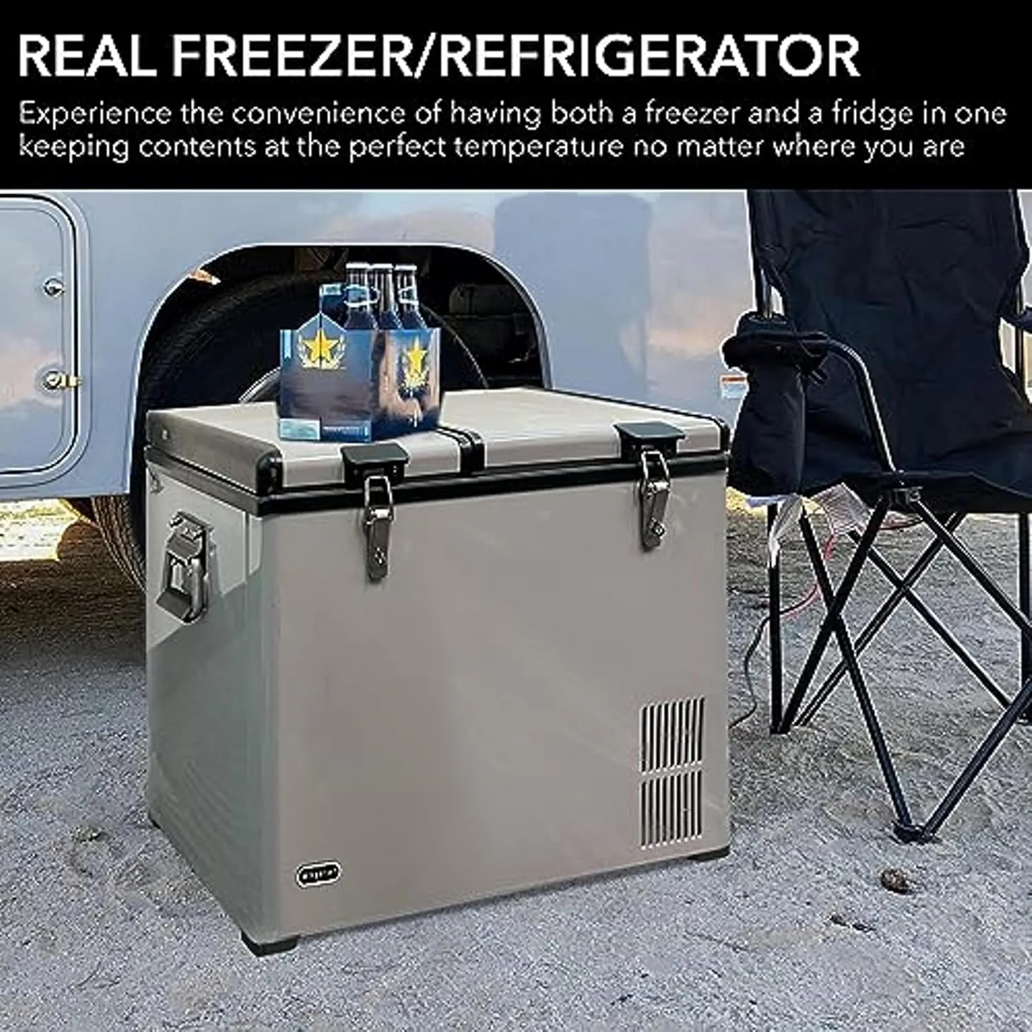 FM-65G 65 Quart Portable Refrigerator and Deep, AC 110V/ DC 12V, Real Chest Freezer for Car, Home, Camping, and RV with-8°F to 50°F Temperature Range, Gray, One Size