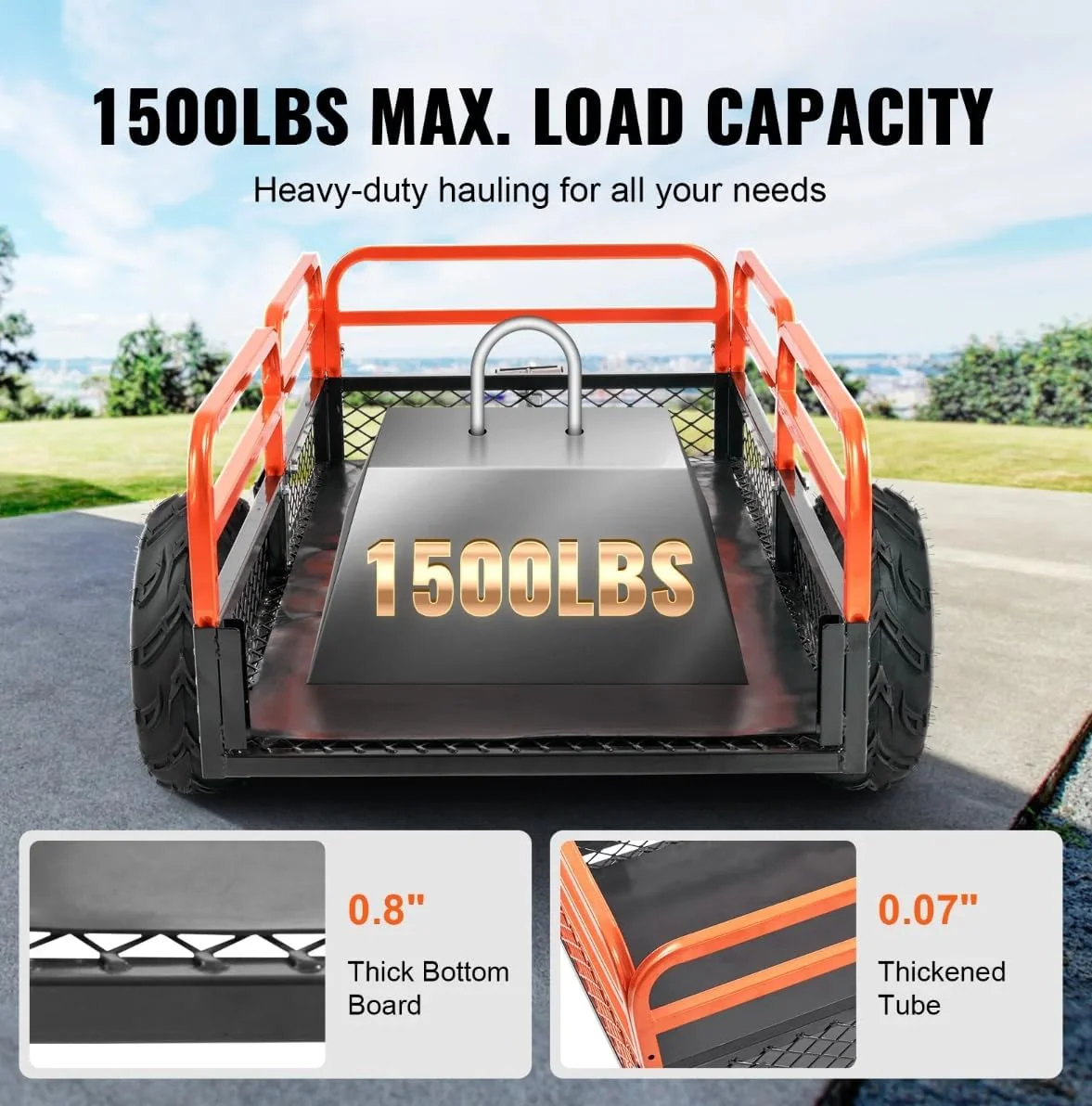 Heavy Duty 1500 LB ATV Dump Trailer – Garden Tractor Tow Cart with Removable Sides | 127355