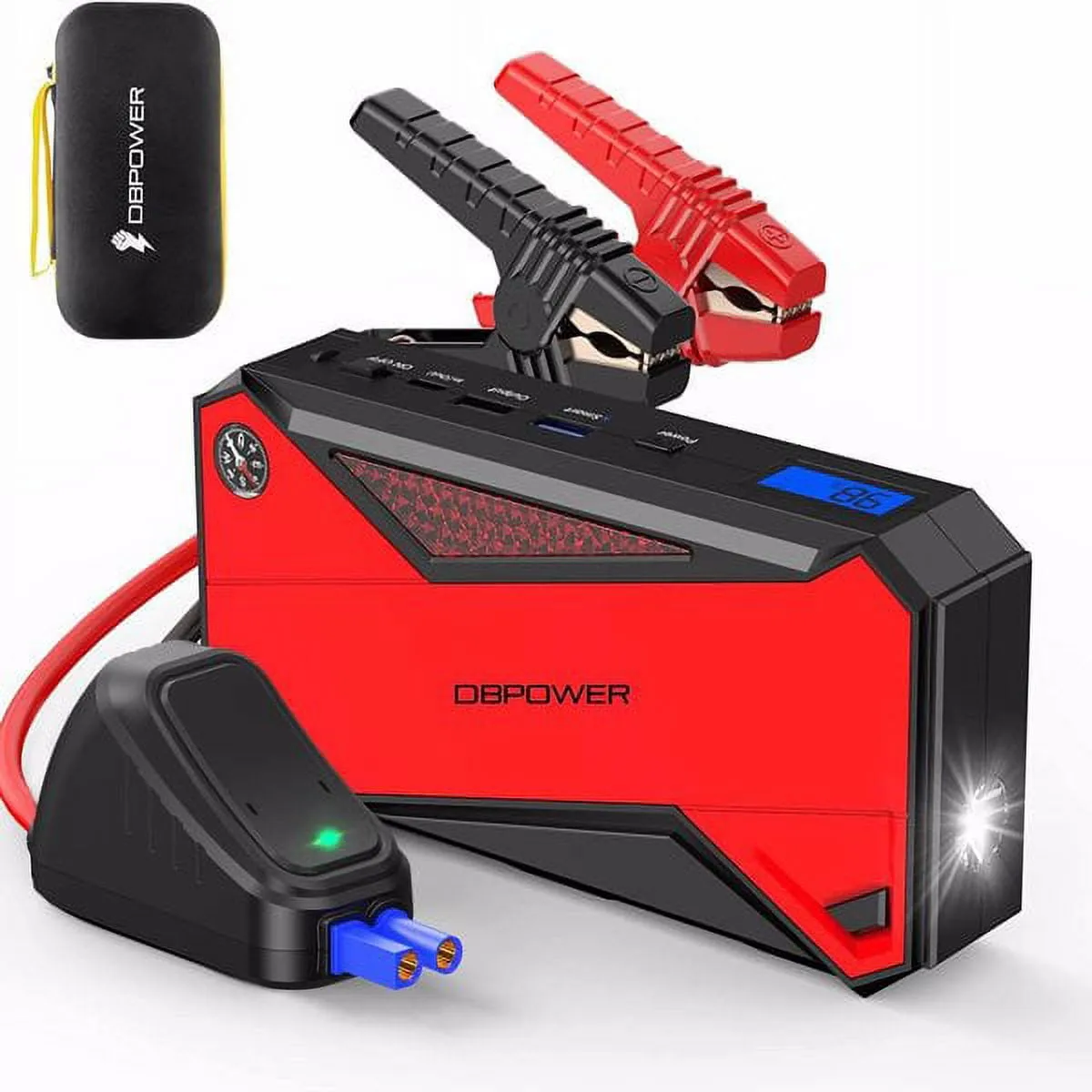 2026 Peak 1600A 18000mAh Car Battery Jump Starter, up to 7.2 Gas, 5.5L Diesel Engines, Portable Battery Booster with Smart Charging Port, LCD Display, Intelligent Jumper Clamps, DJS90, Red Black