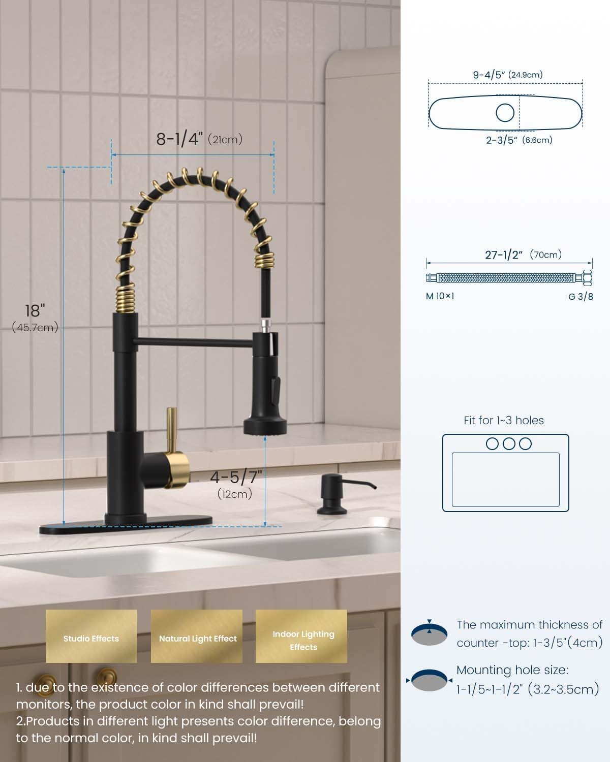 Black Touchless Kitchen Faucet with Soap Dispenser, Motion Sensor Activated Hands-Free Automatic Faucet for Sink with Pull Down Sprayer, Single Handle Smart Faucets for Kitchen Sink