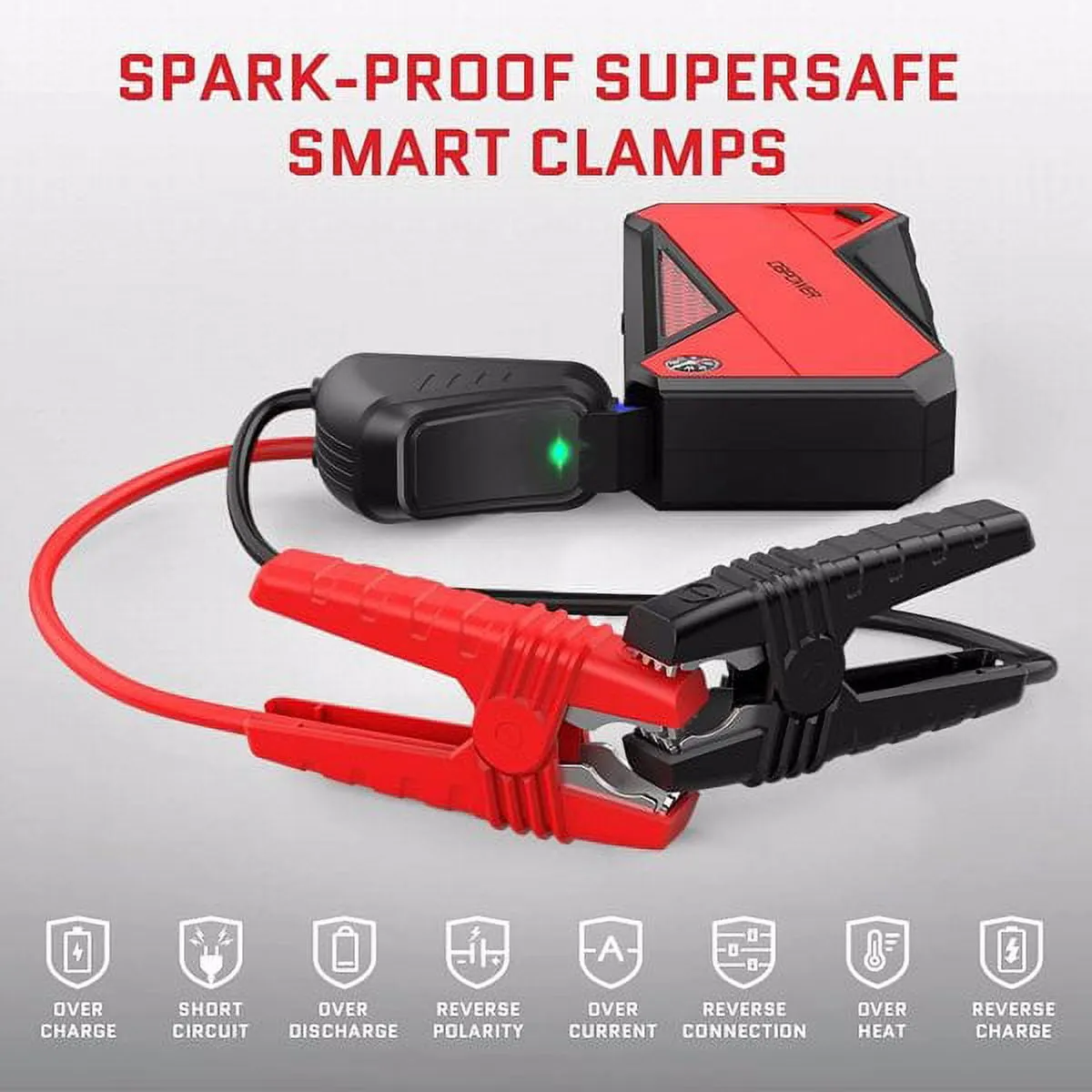 2026 Peak 1600A 18000mAh Car Battery Jump Starter, up to 7.2 Gas, 5.5L Diesel Engines, Portable Battery Booster with Smart Charging Port, LCD Display, Intelligent Jumper Clamps, DJS90, Red Black
