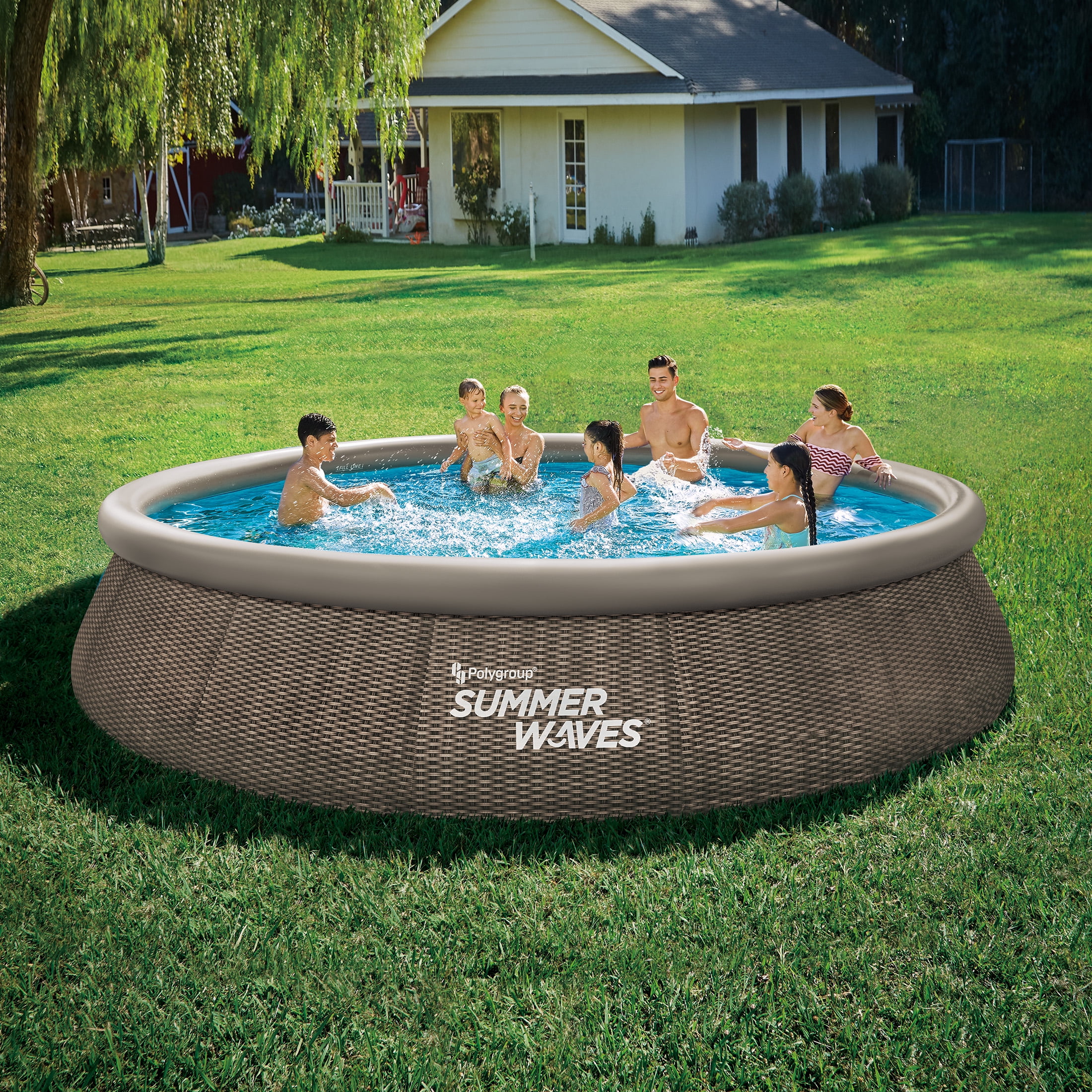 2026 Summer Waves 15 ft Dark Double Rattan Quick Set Pool, Round, Ages 6+, Unisex