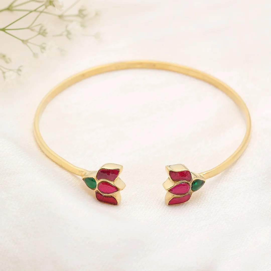 925 Sterling Silver Silver Lotus Kundan Bangle