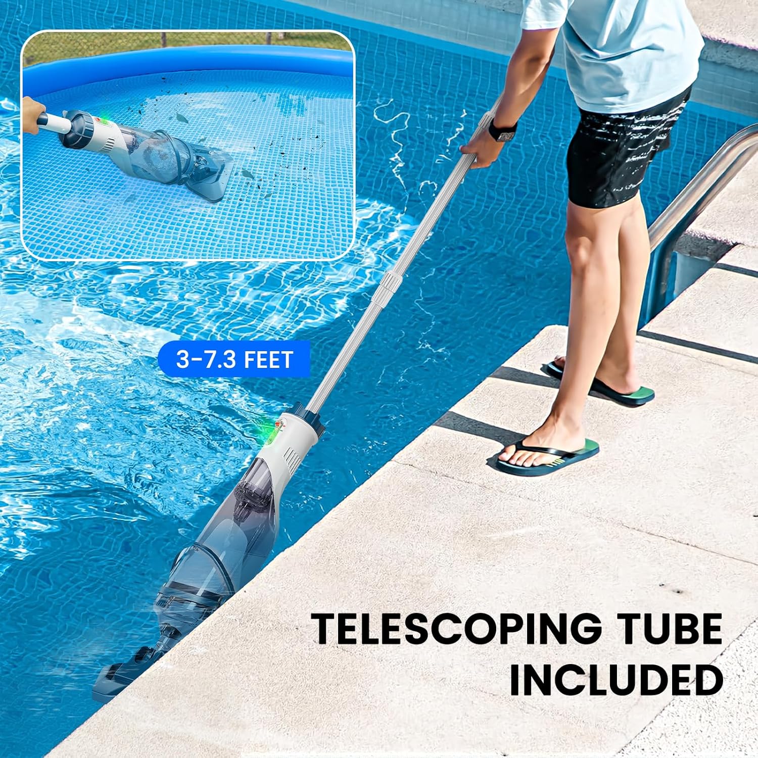 2026 Pool Vacuum for Above Ground Pool with a Telescopic Pole, Running time up to 1H, T403 Handheld Rechargeable Pool Cleaner with Powerful Suction up to 18.5 gallons/min, Ideal for Leaves, Debris