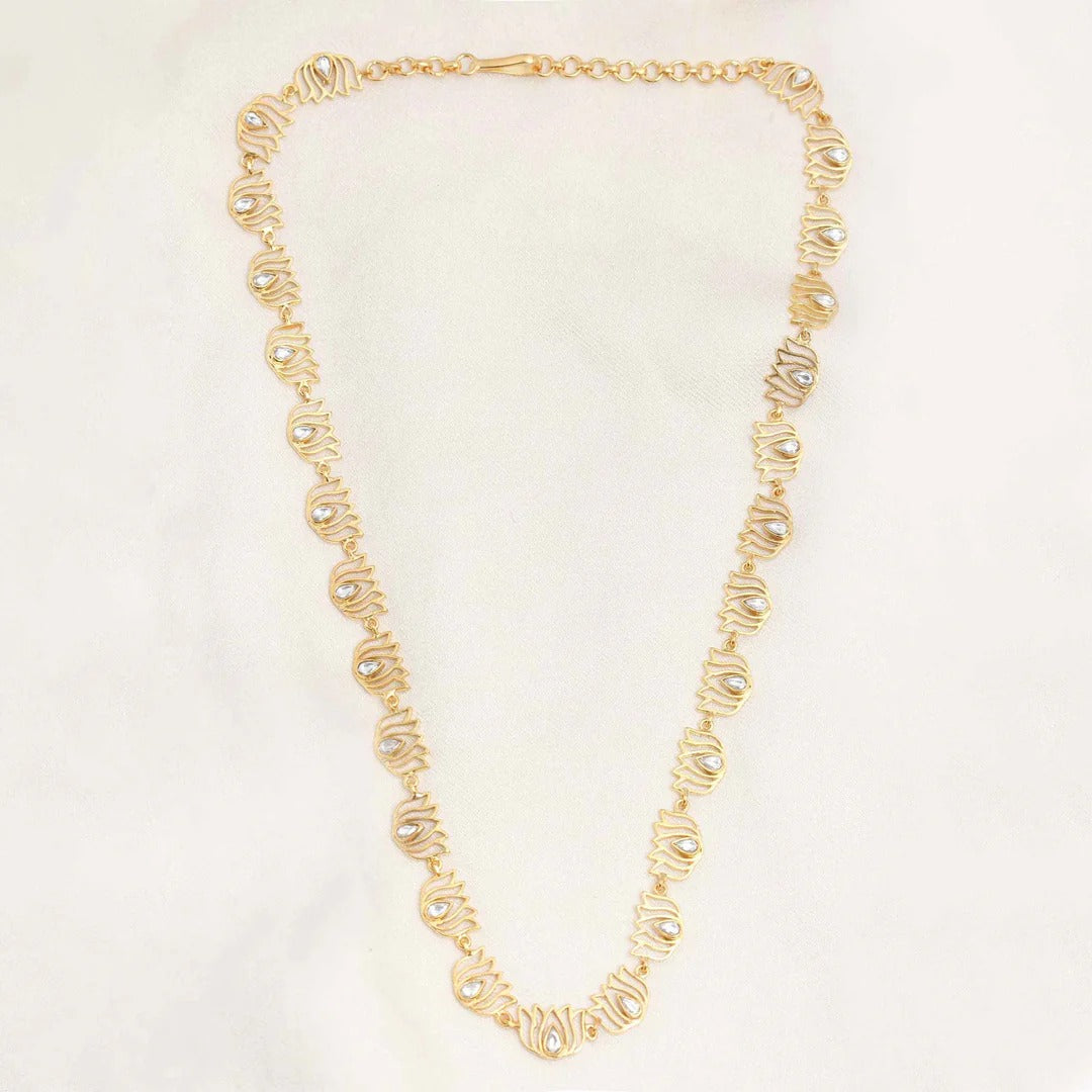 Gold Plated Silver Long Lotus Necklace