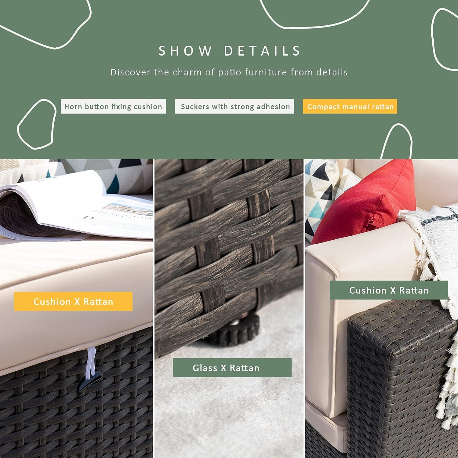 5 Pieces All-Weather Patio Furniture Set with Cushions