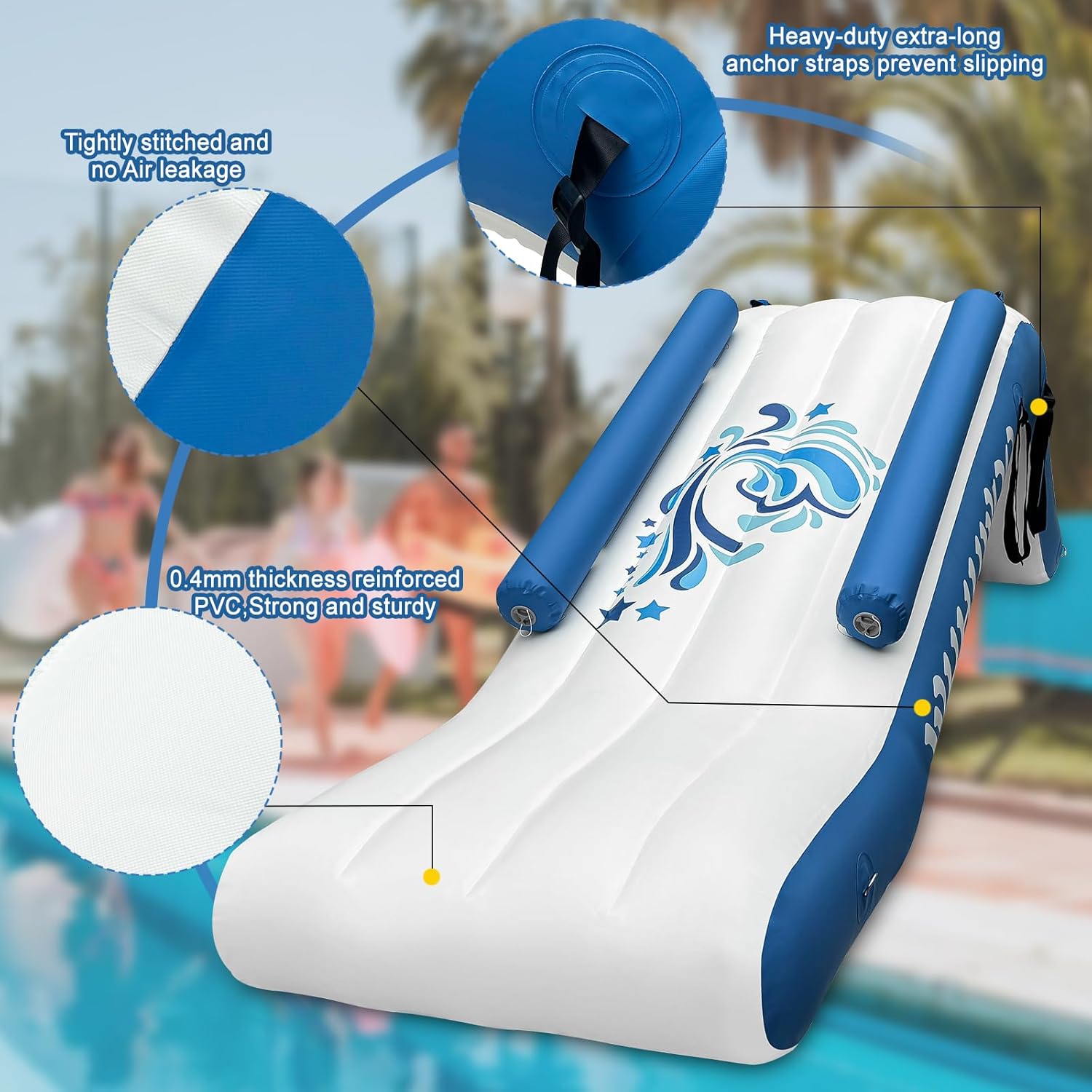 2026 Pontoon Waterfall Slide, Inflatable Pontoon Boat Water Slide for Kids Backyard Pool Sea, Electric Air Pump & Storage Bag