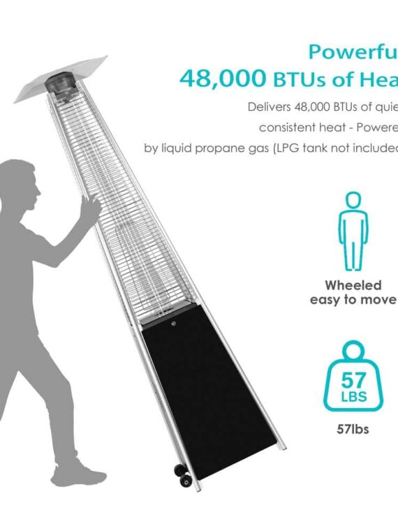 48,000 BTU Black Heat-Focusing Propane Gas Patio Heater with Wheels