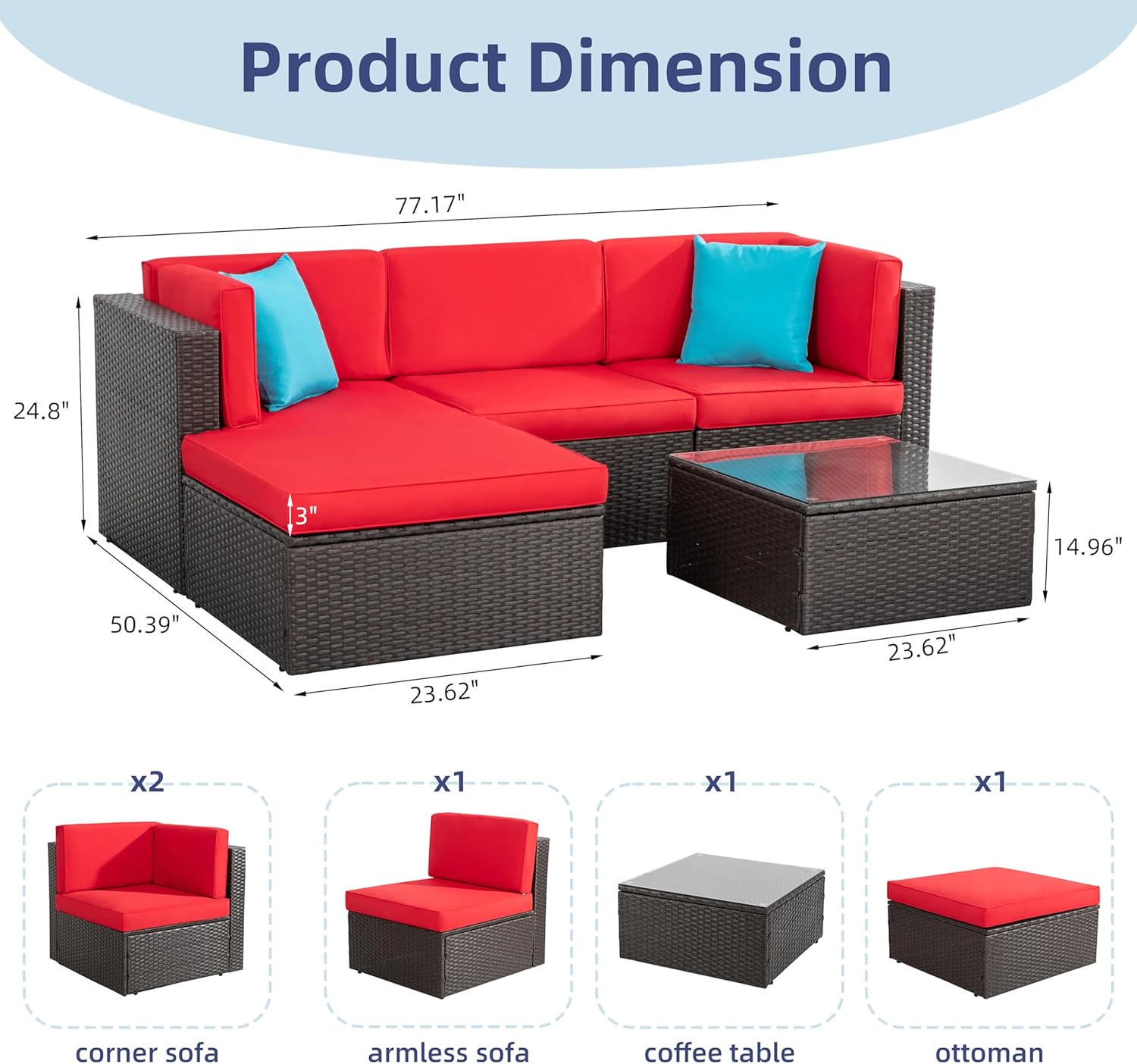 5 Piece All-Weather Patio Furniture Set with Ottoman