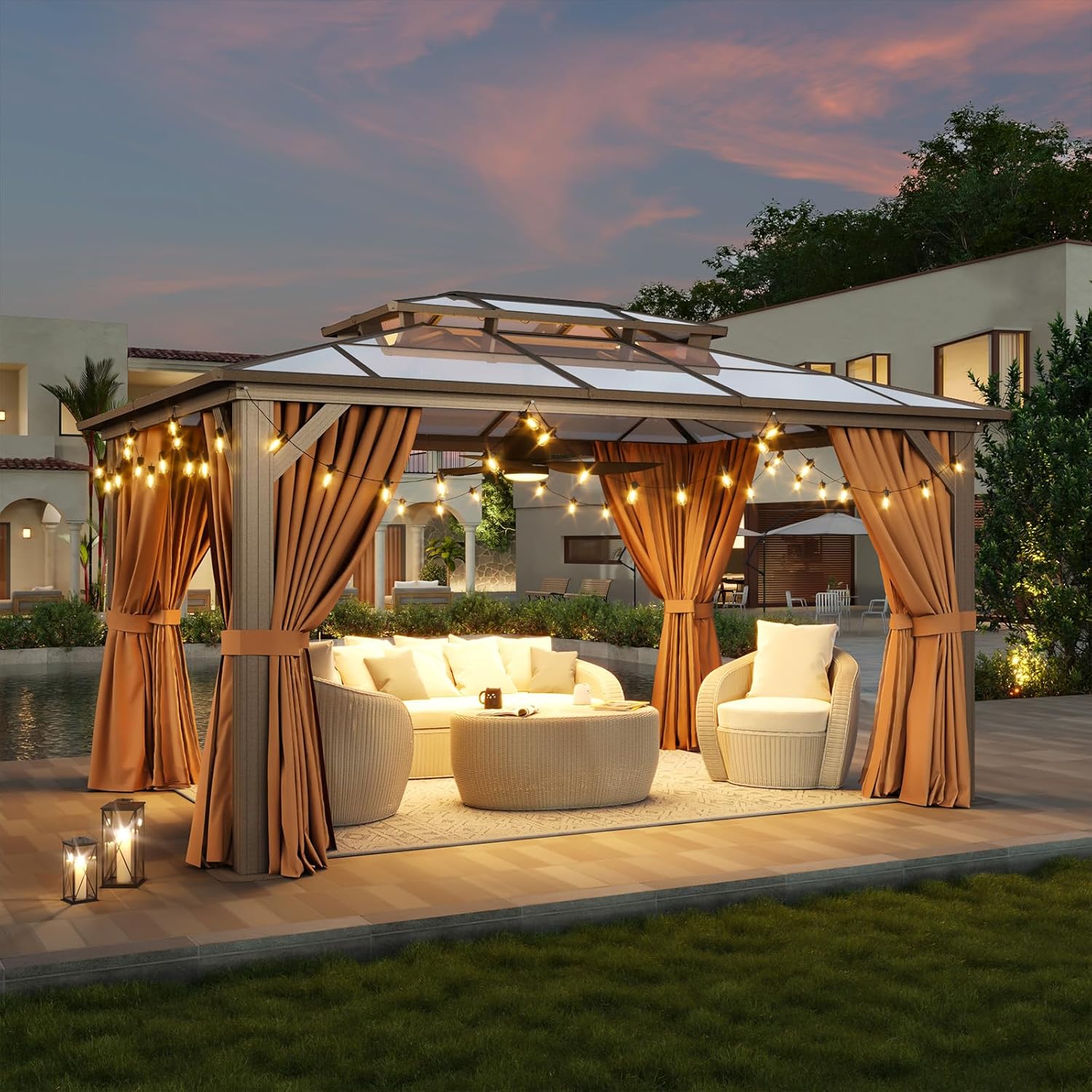 12’X10′ Hardtop Gazebo with Curtains and Netting