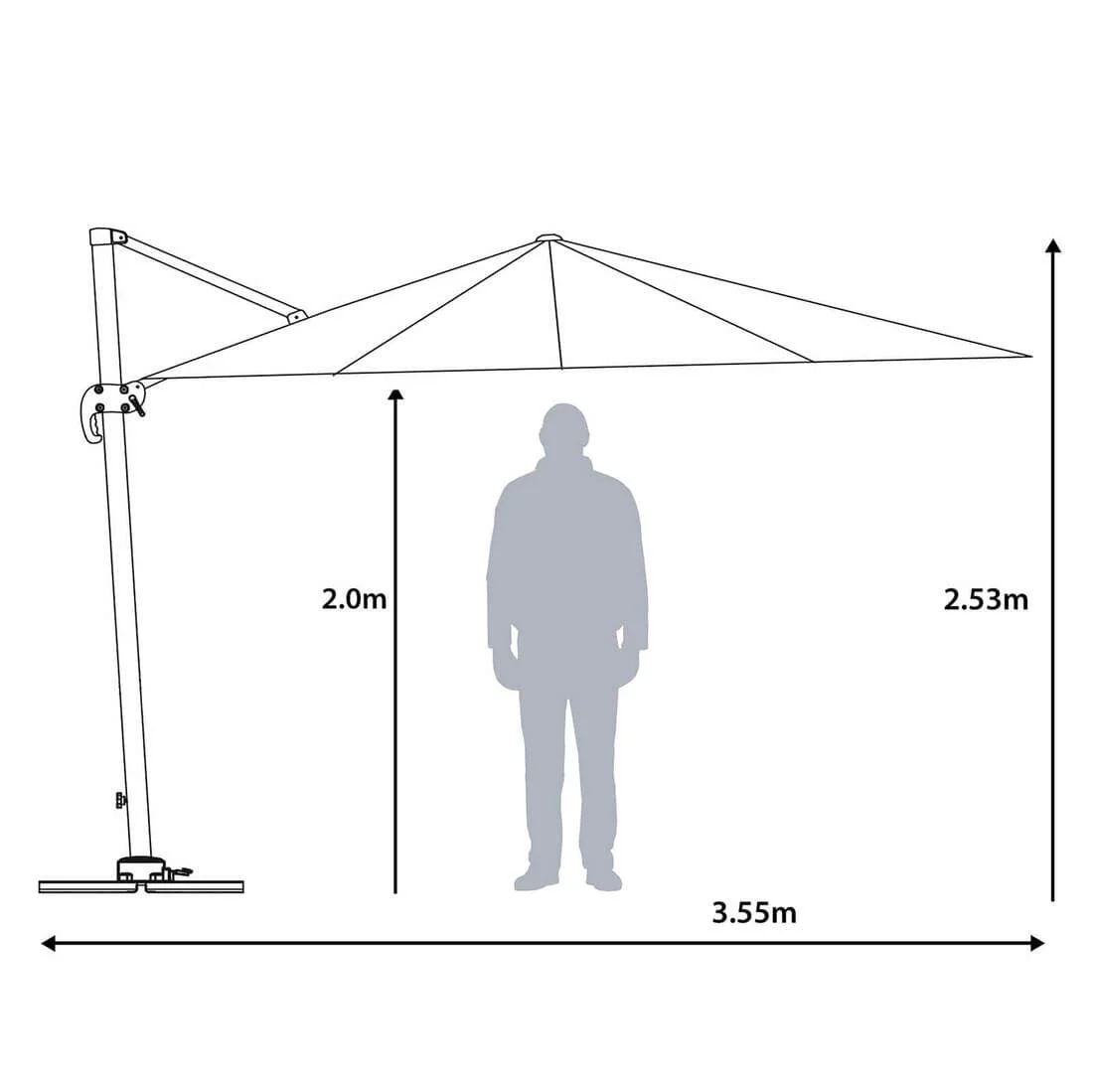 3 x 3m Roma Square Parasol Large Cantilever Garden Shade