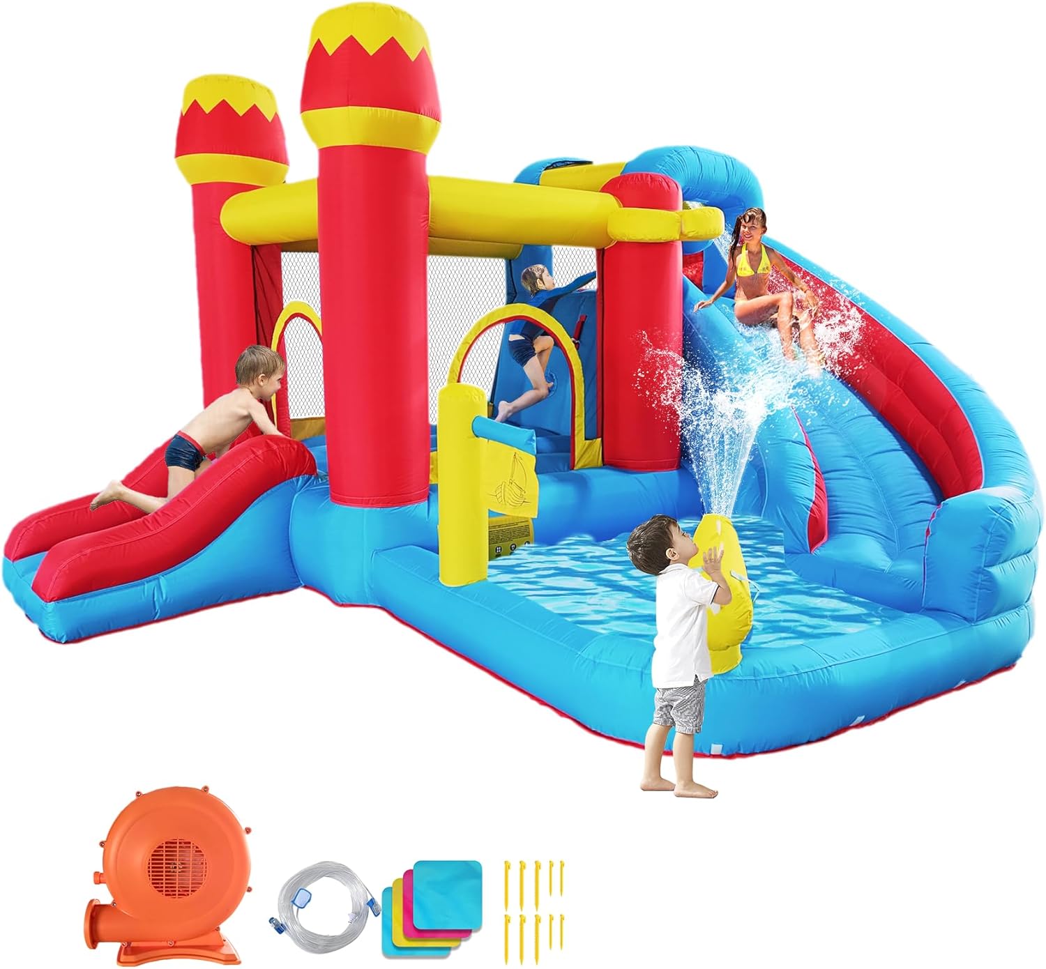 6-in-1 Inflatable Water Slide Bounce House for Kids