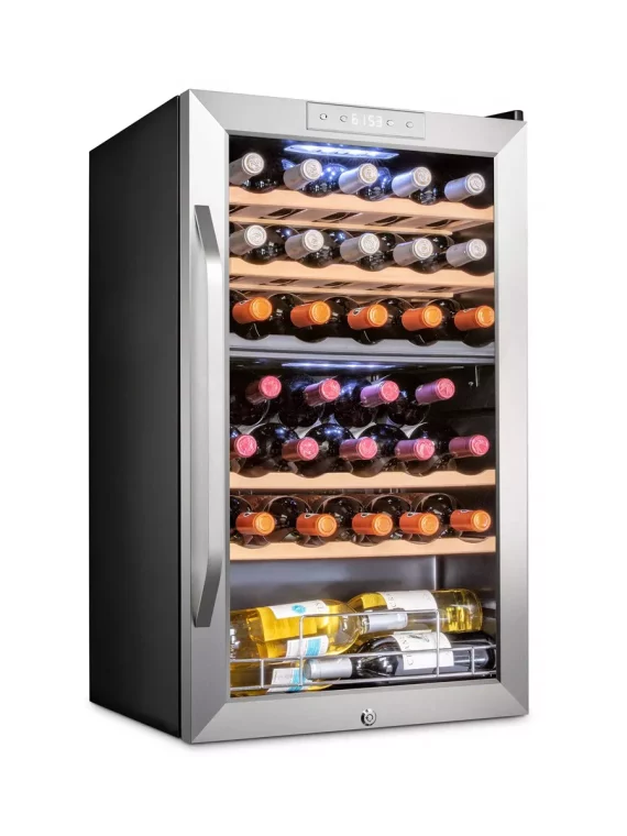 Ivation 33 Bottle Wine Cooler Fridge, Dual Zone Refrigerator with Lock