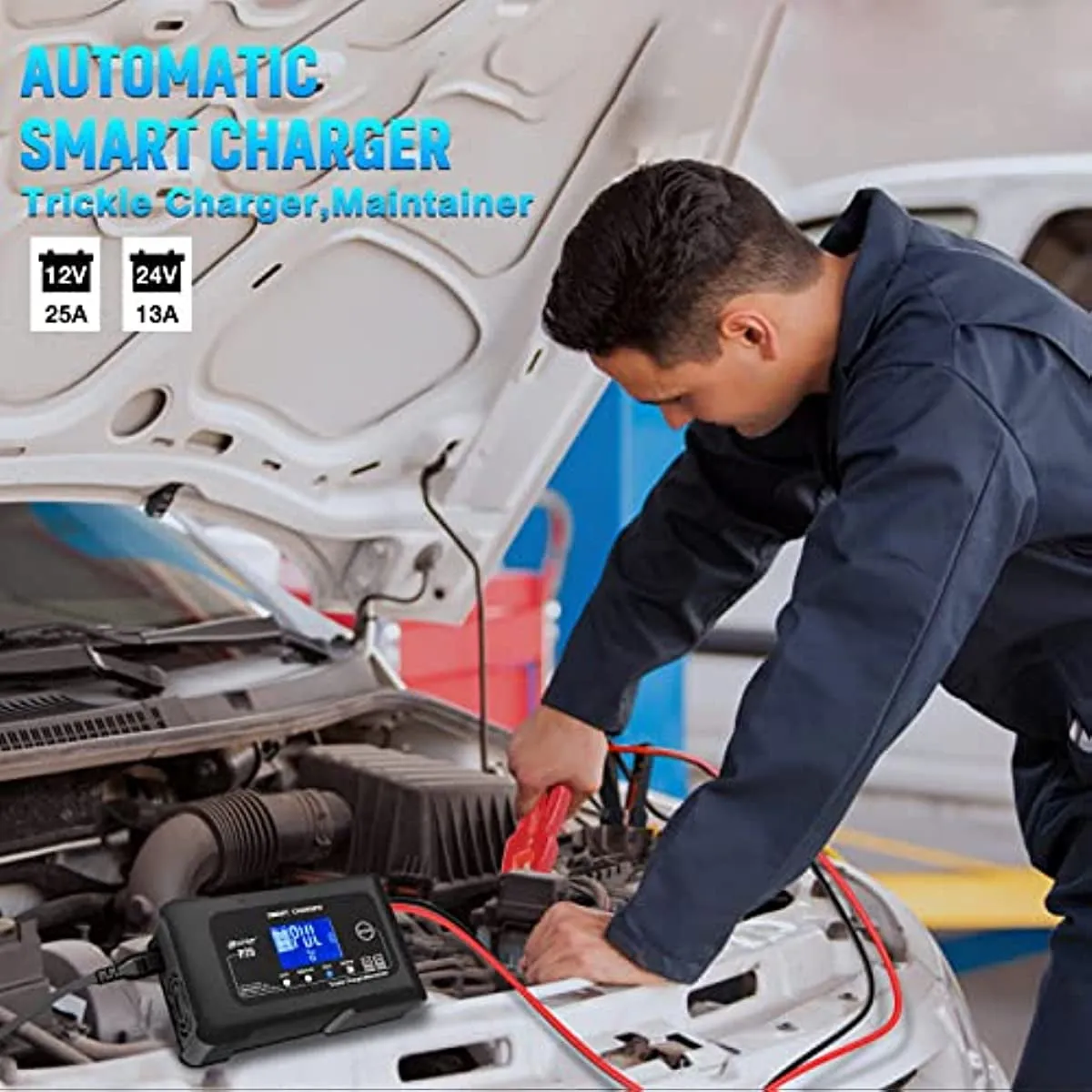 2026 25-Amp Smart Battery Charger,Lithium,LiFePO4,Lead-Acid AGM/Gel/SLA.. Car Battery Charger,Trickle Charger, Maintainer/deep Cycle Charger,12V/25A and 24V/13A,for Motorcy,Boat,Lawn Mower,Golf cart..