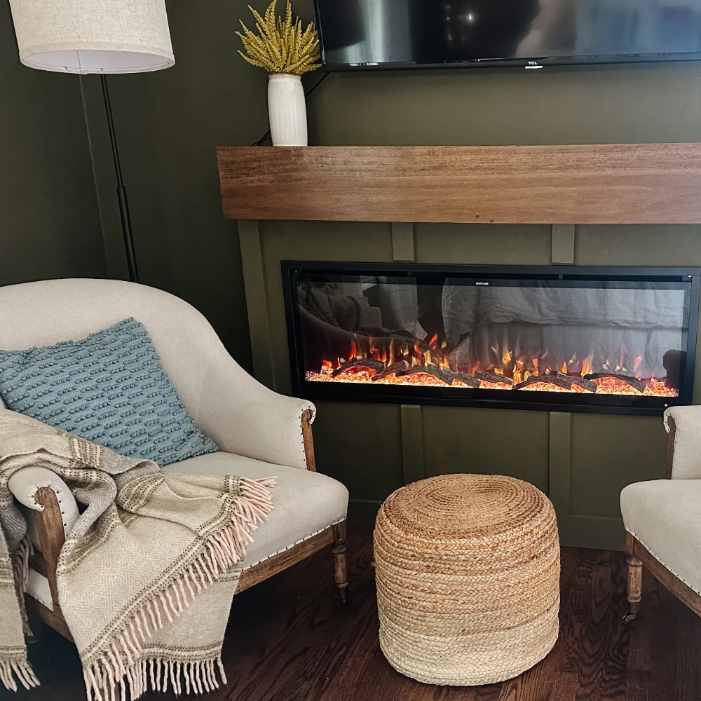 Modern Ember 50 in. Aerus LED Smart Electric Fireplace in Black with App Remote Control, Timer, and Multi-Color Flames