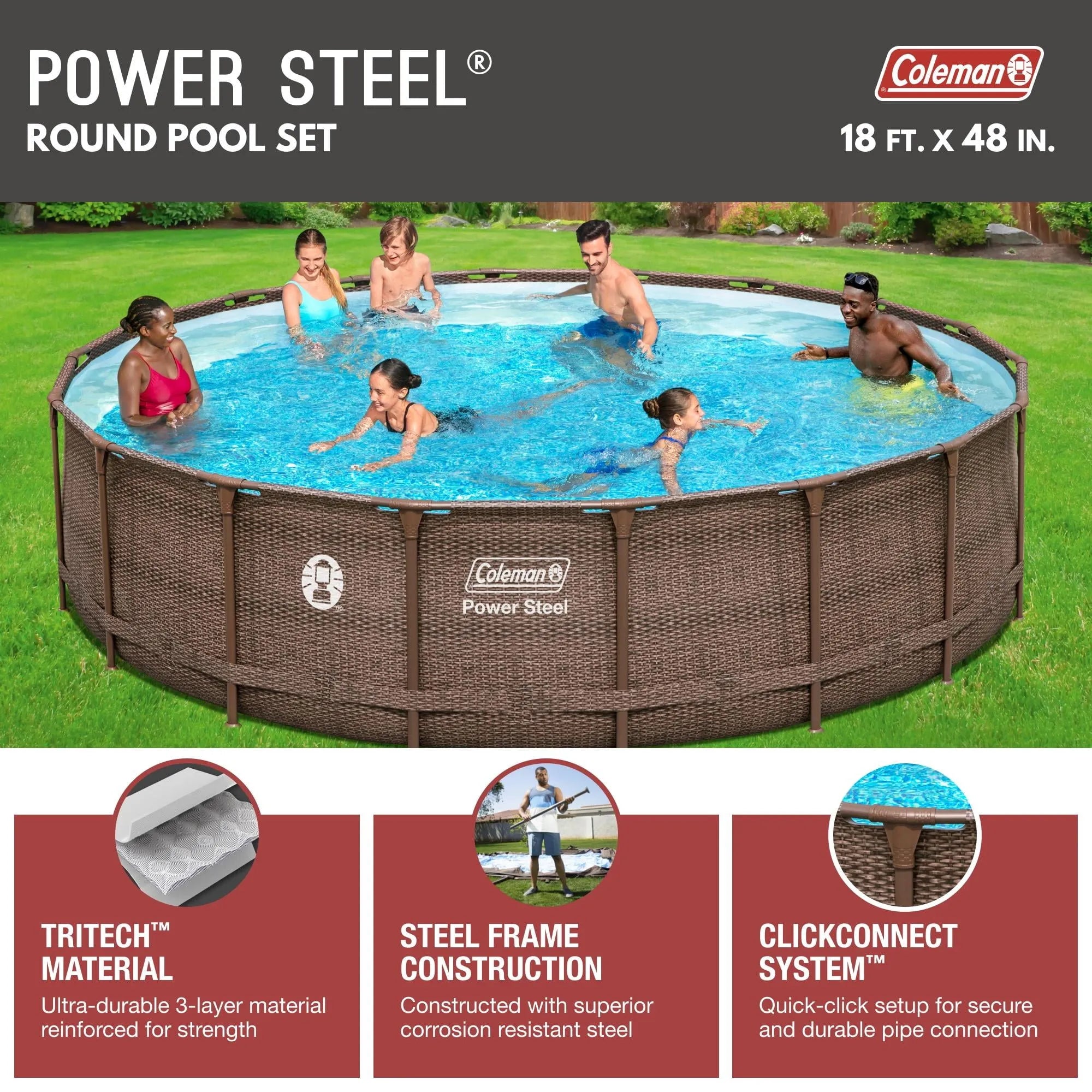 Coleman Power Steel 18’ x 48” Round Above Ground Pool Set