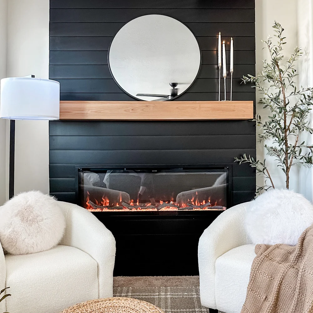 Modern Ember 50 in. Aerus LED Smart Electric Fireplace in Black with App Remote Control, Timer, and Multi-Color Flames