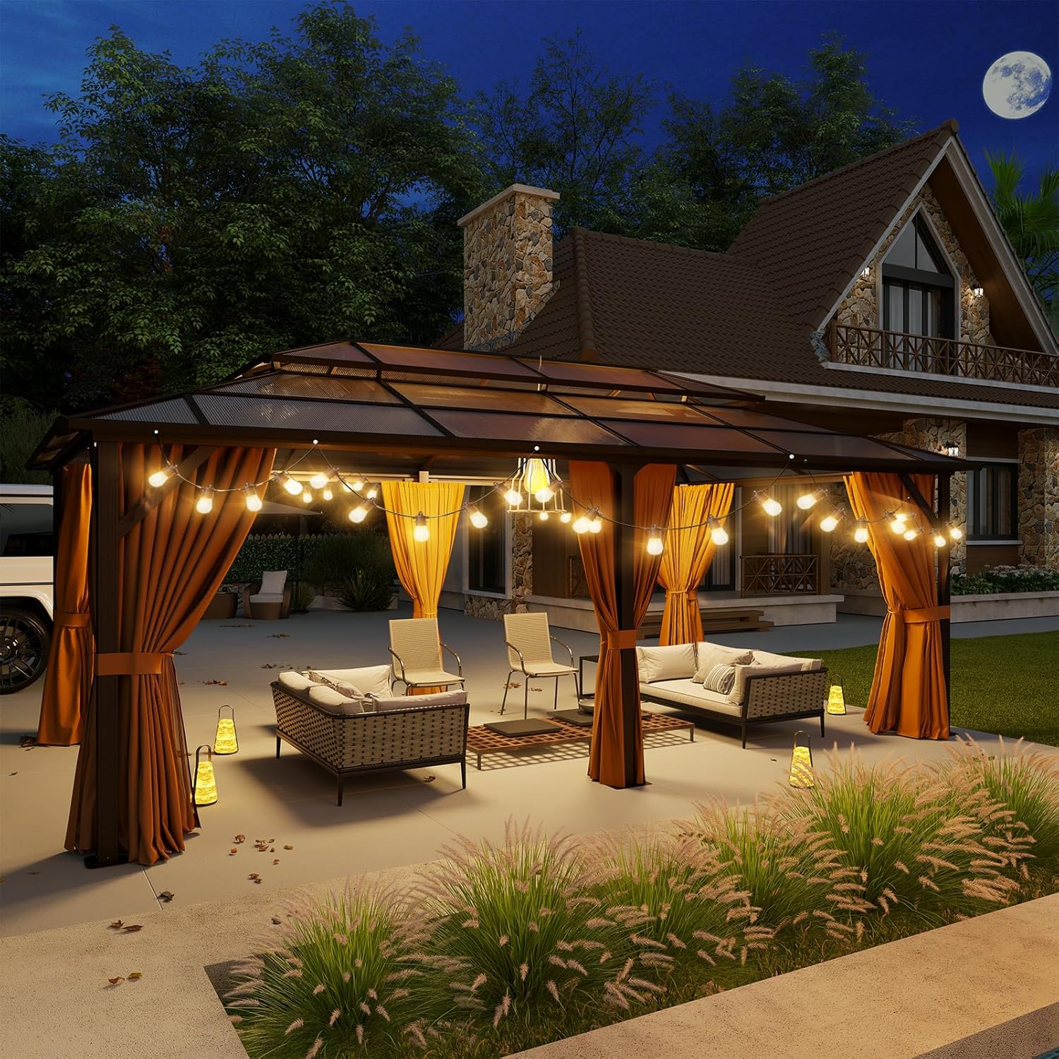 12’X10′ Hardtop Gazebo with Curtains and Netting