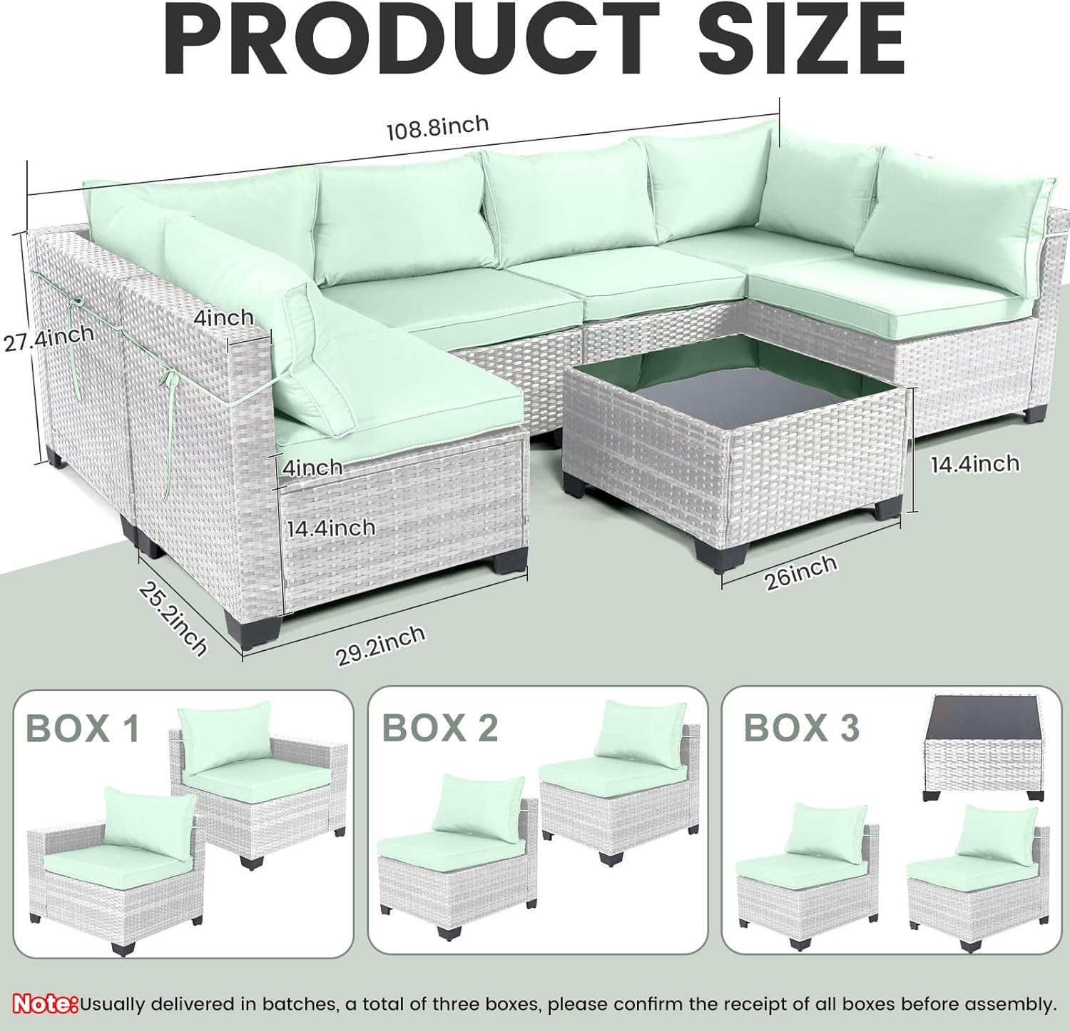 7 Pieces Rattan Patio Furniture Set with Tea Table