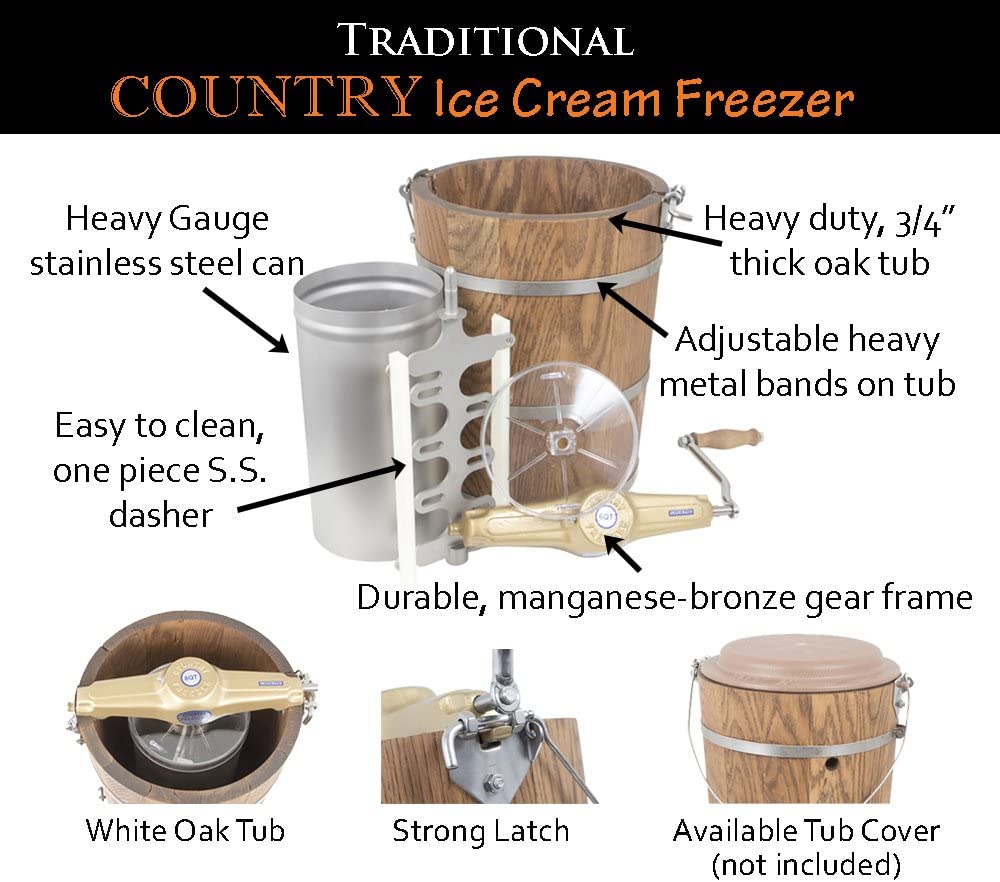 2026 6 qt Country Ice Cream Maker – Classic Wooden Tub – Hand Crank
