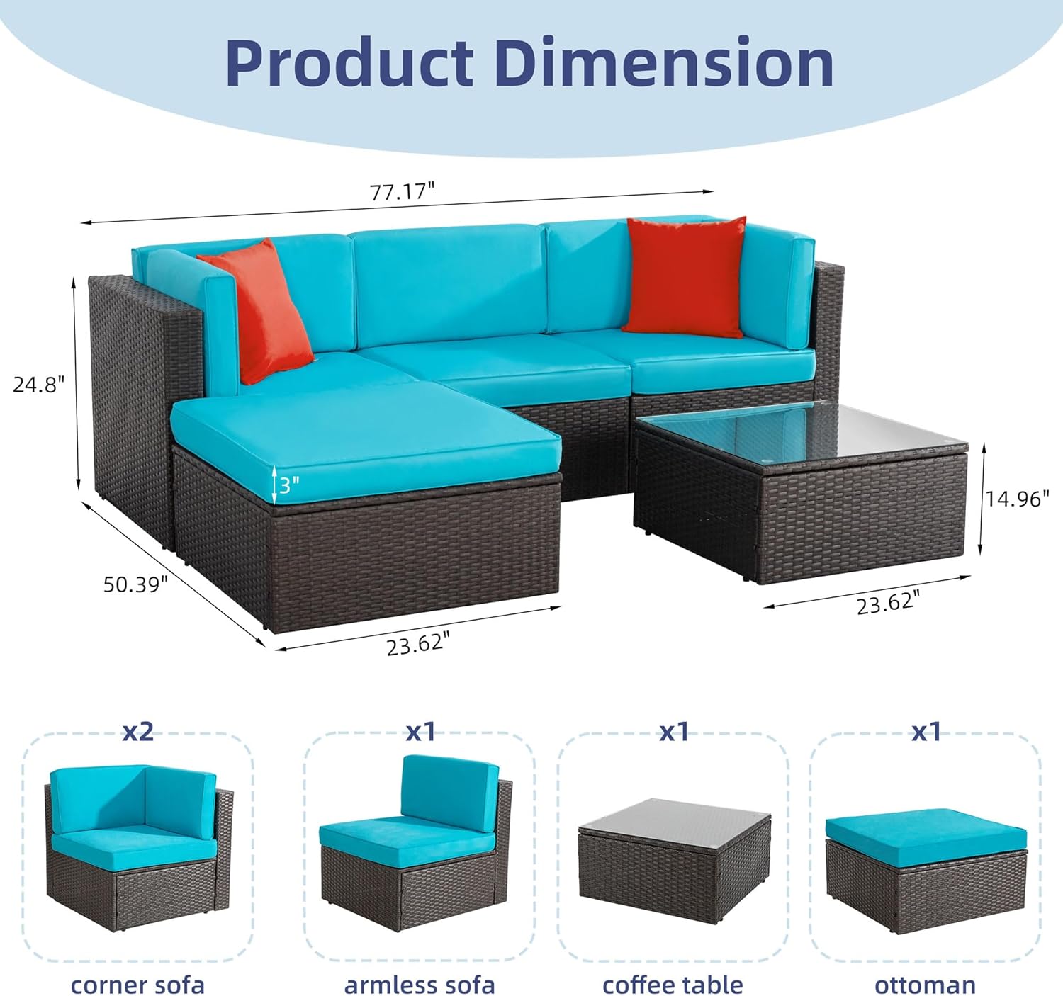 5 Piece All-Weather Patio Furniture Set with Ottoman