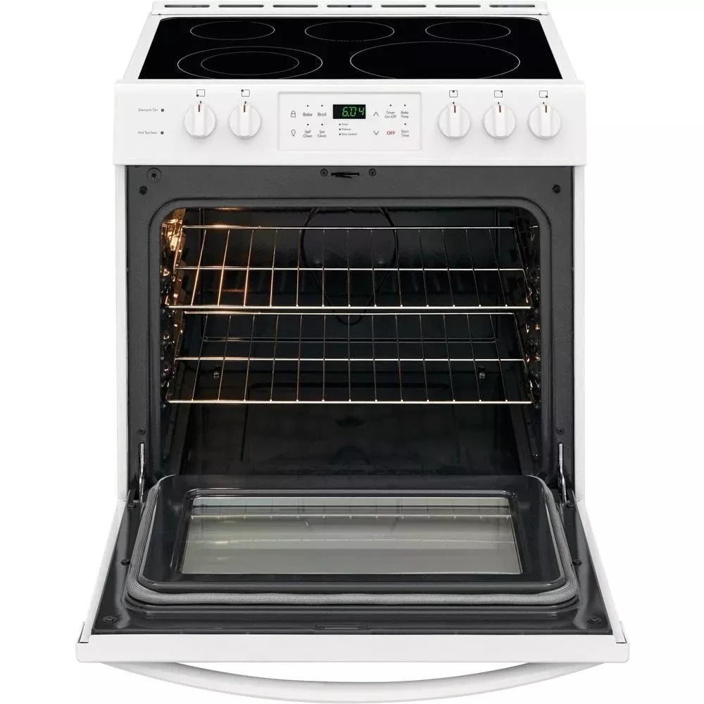 30 in. 5.0 cu. ft. Single Oven White with NVS Black Glass