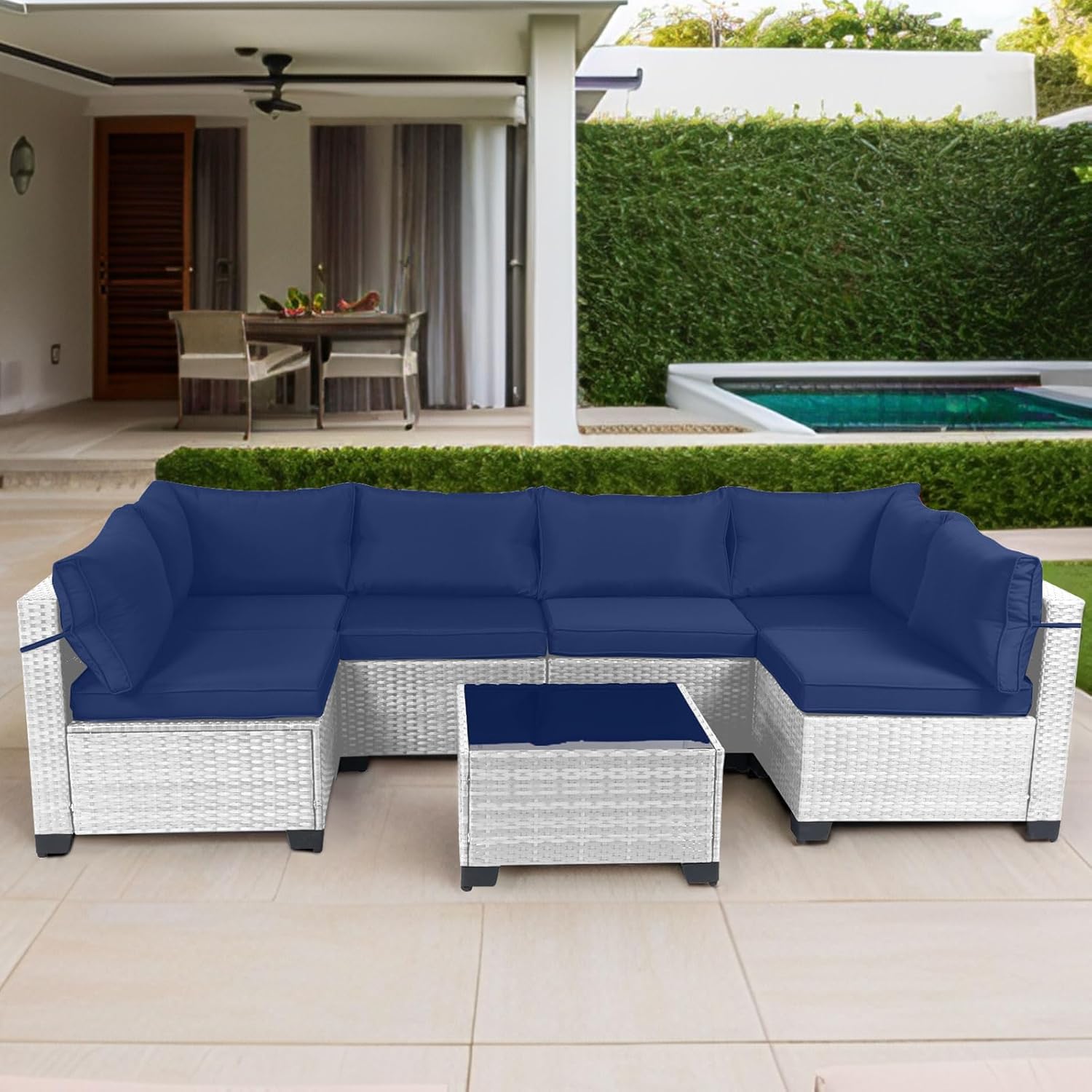 7 Pieces Rattan Patio Furniture Set with Tea Table