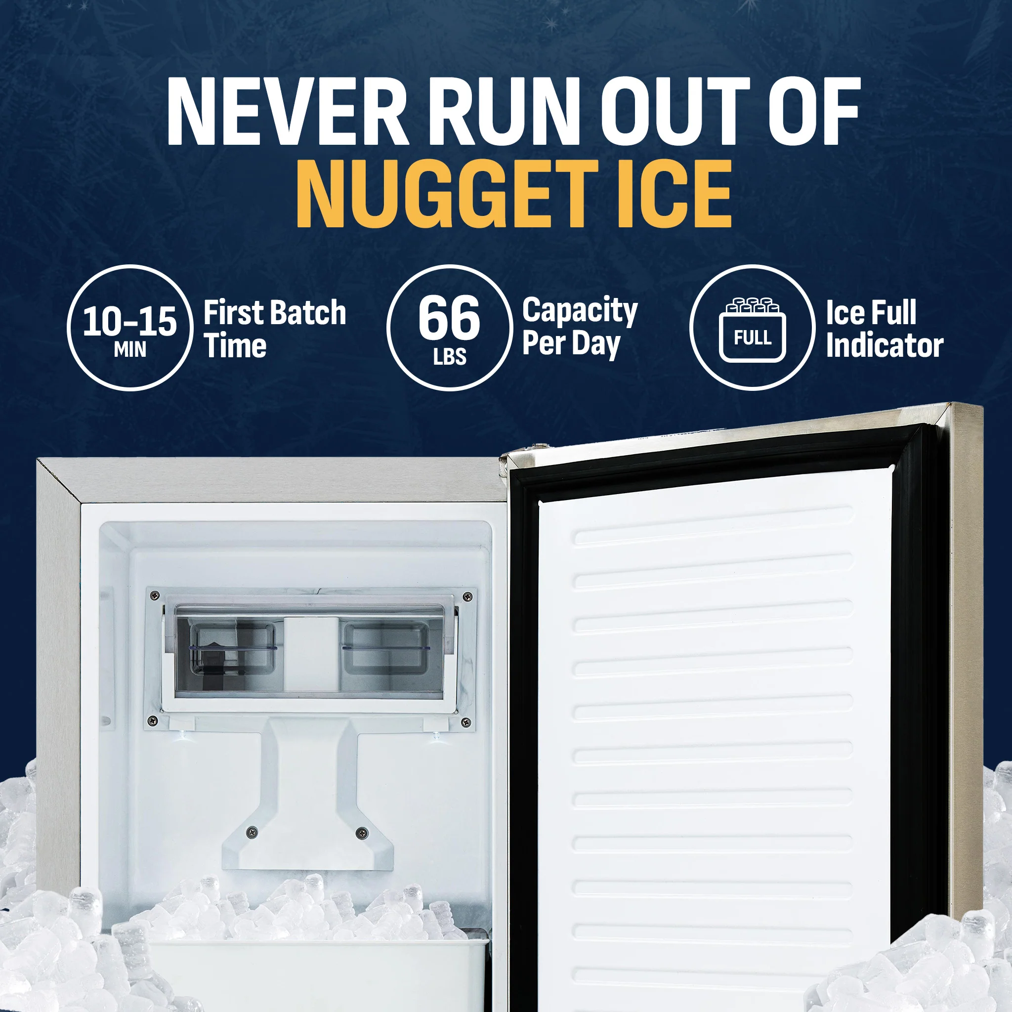 2026 Newair 15” Undercounter Nugget Ice Maker, 66 lbs/day - Stainless Steel