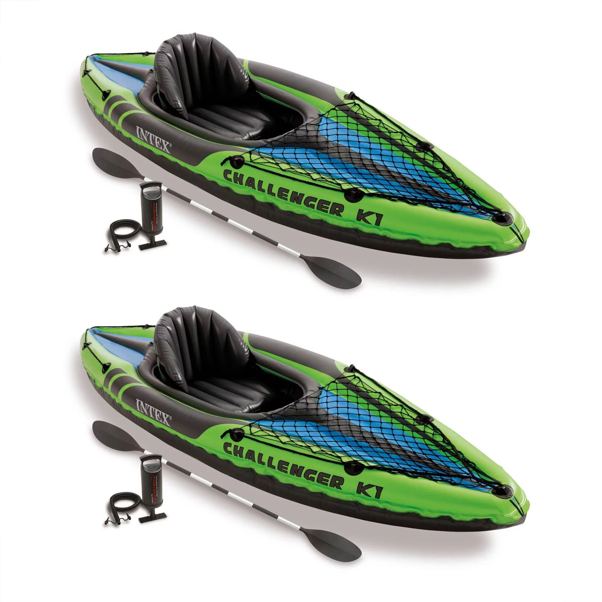 2026 Intex Challenger K1 1 Person Inflatable Sporty Kayak w/Oars & Pump (2 Pack)