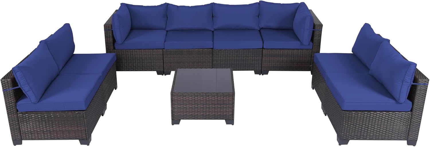 7 Pieces Rattan Patio Furniture Set with Tea Table