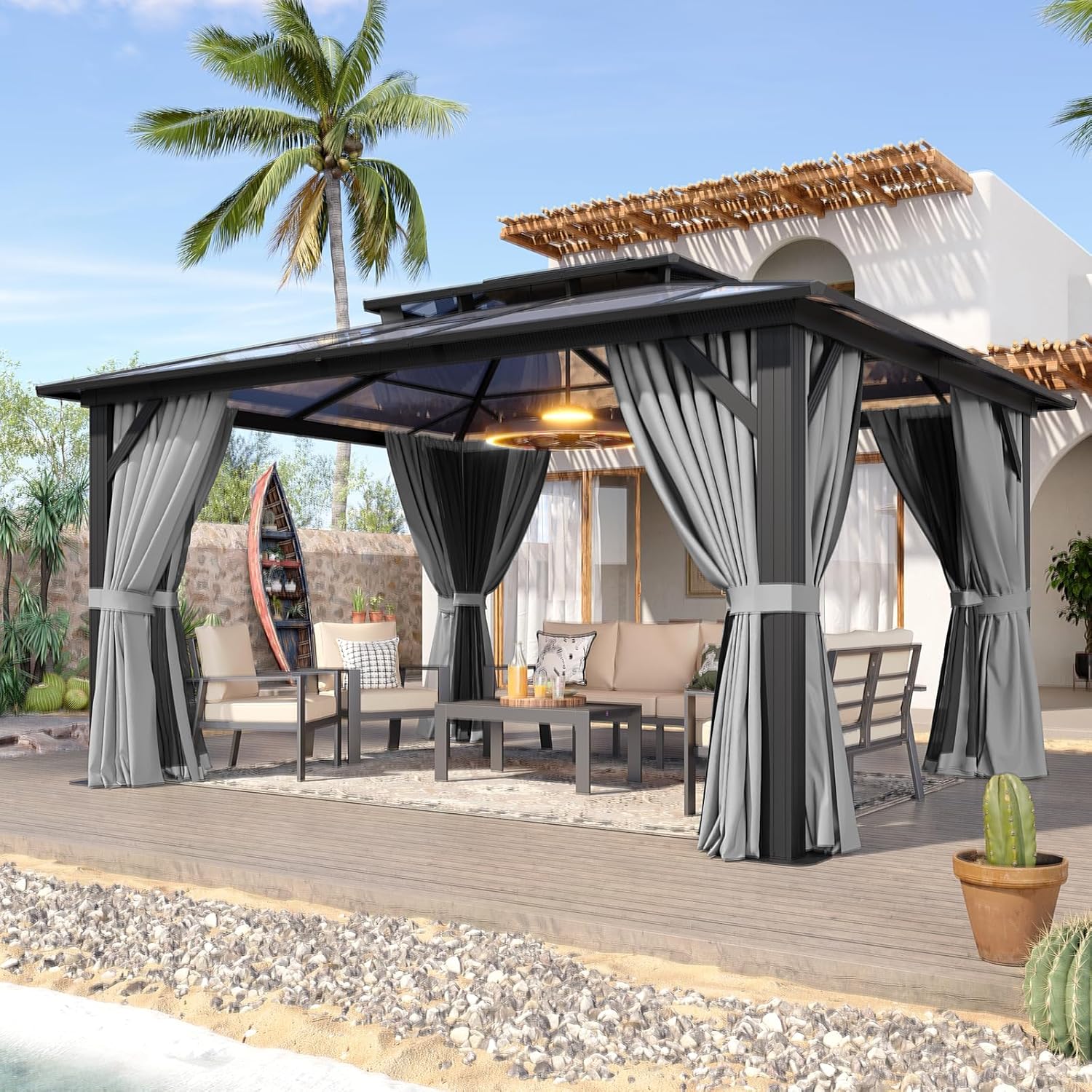 12’X10′ Hardtop Gazebo with Curtains and Netting