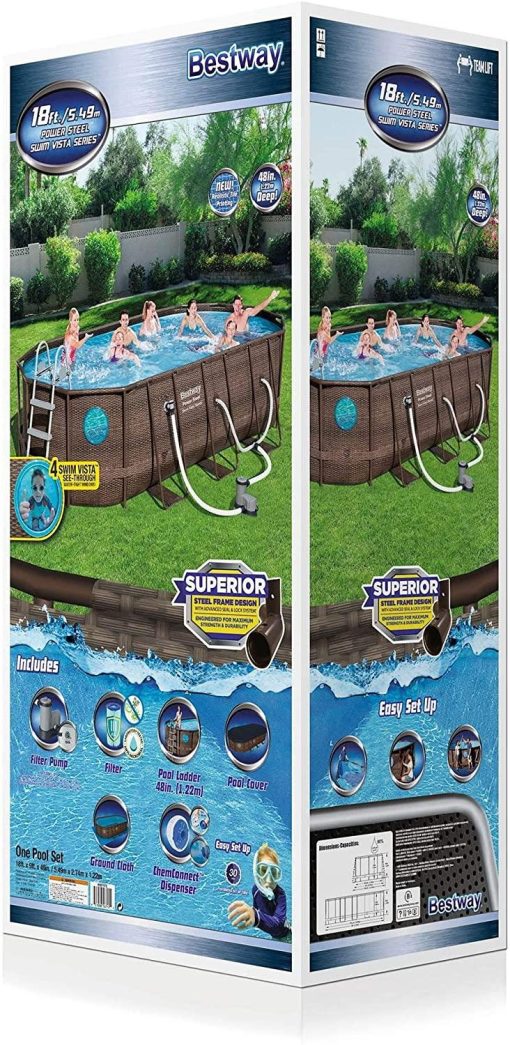 18′ x 9 ‘x 48’ above ground swimming pool Set with metal frame home swimming pool sand filter pump, skimmer and vacuum