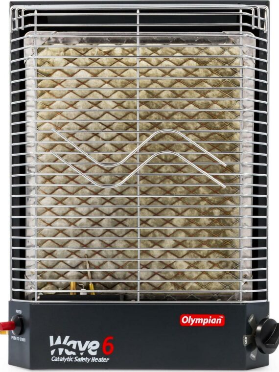 Camco Olympian Wave 6 Catalytic Safety Heater | Adjustable from 3200 to 6000 BTUs | Black (57341)