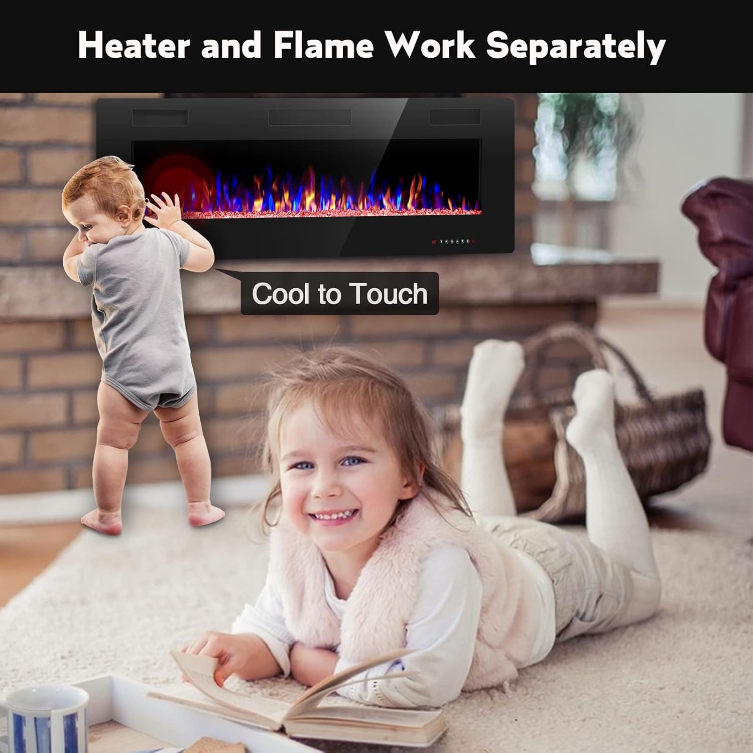 60′′ Electric Fireplace – Remote Control, Adjustable Flames