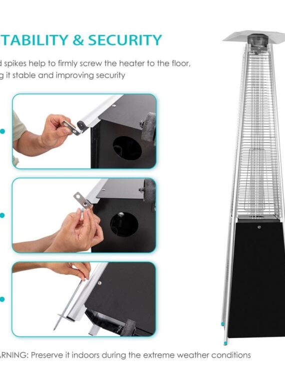 48,000 BTU Black Heat-Focusing Propane Gas Patio Heater with Wheels