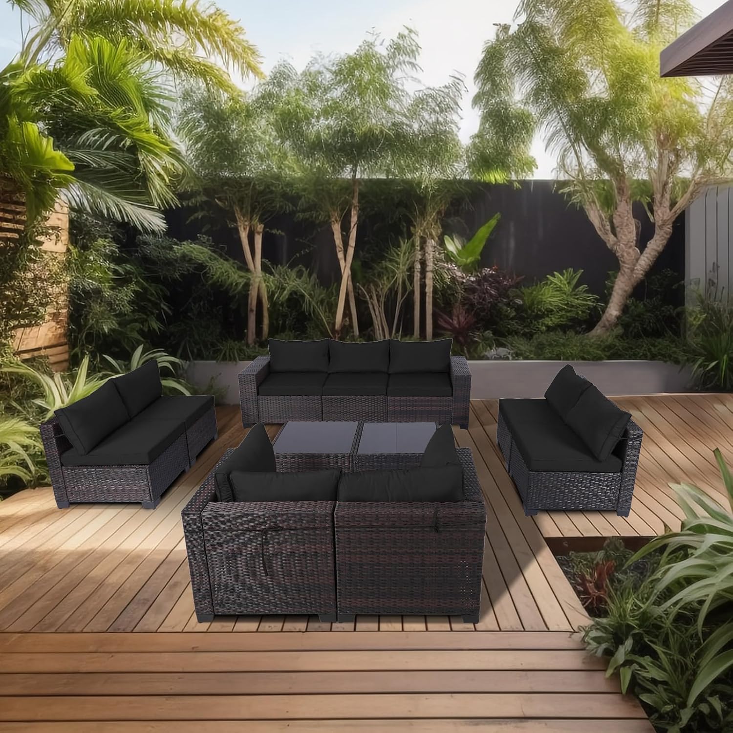 7 Pieces Rattan Patio Furniture Set with Tea Table